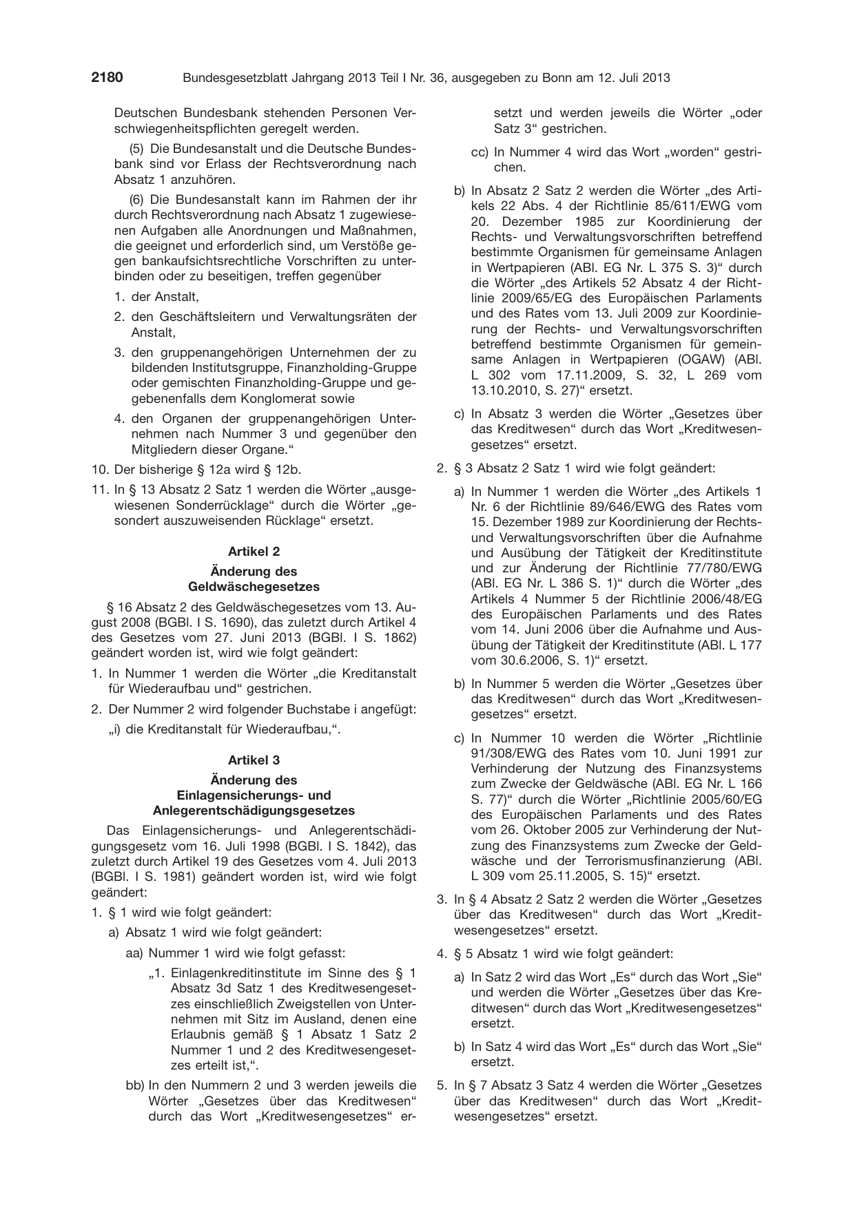 BGBl. 2013, Seite 2180 — Originalseite als Abbildung