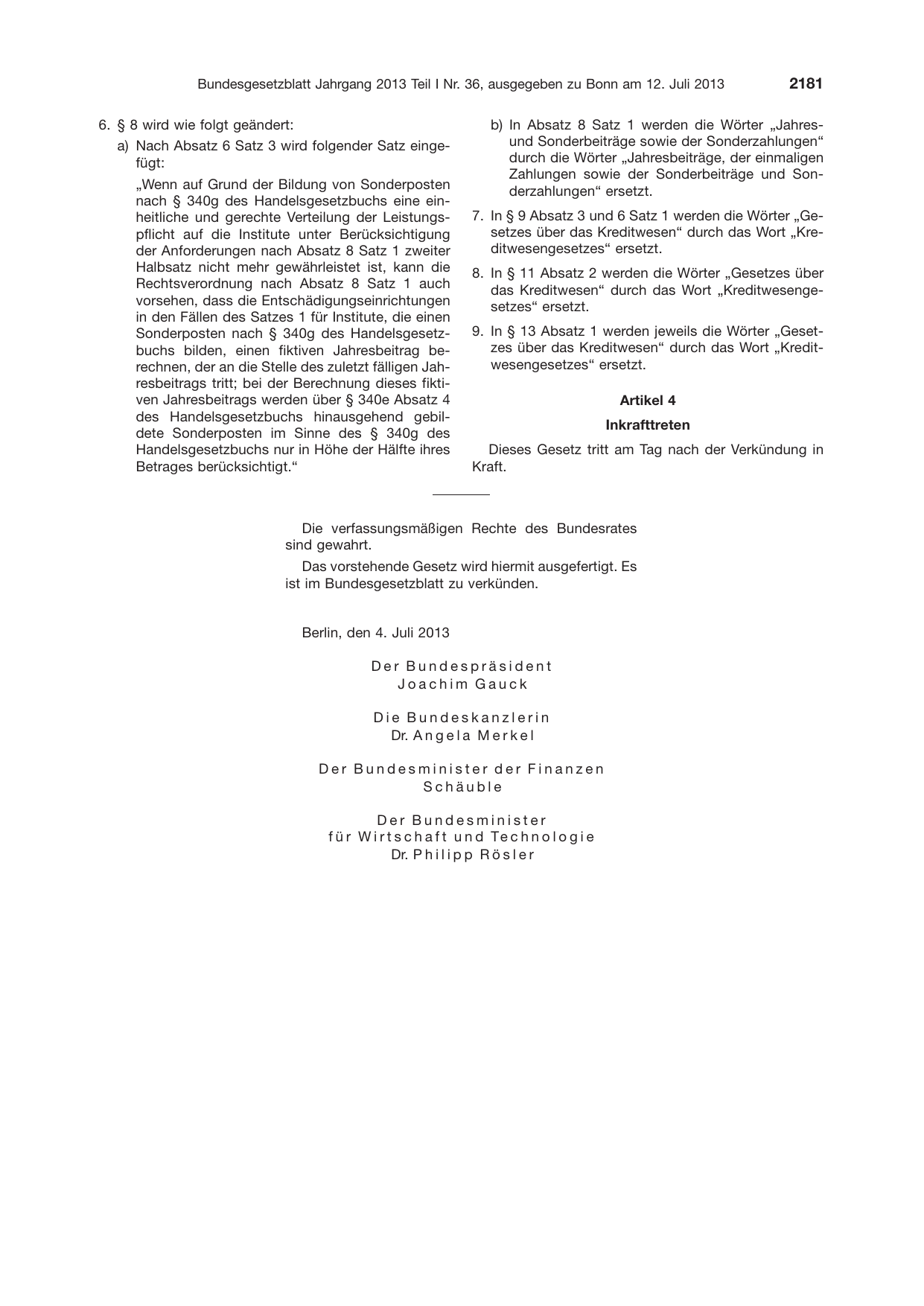 BGBl. 2013, Seite 2181 — Originalseite als Abbildung