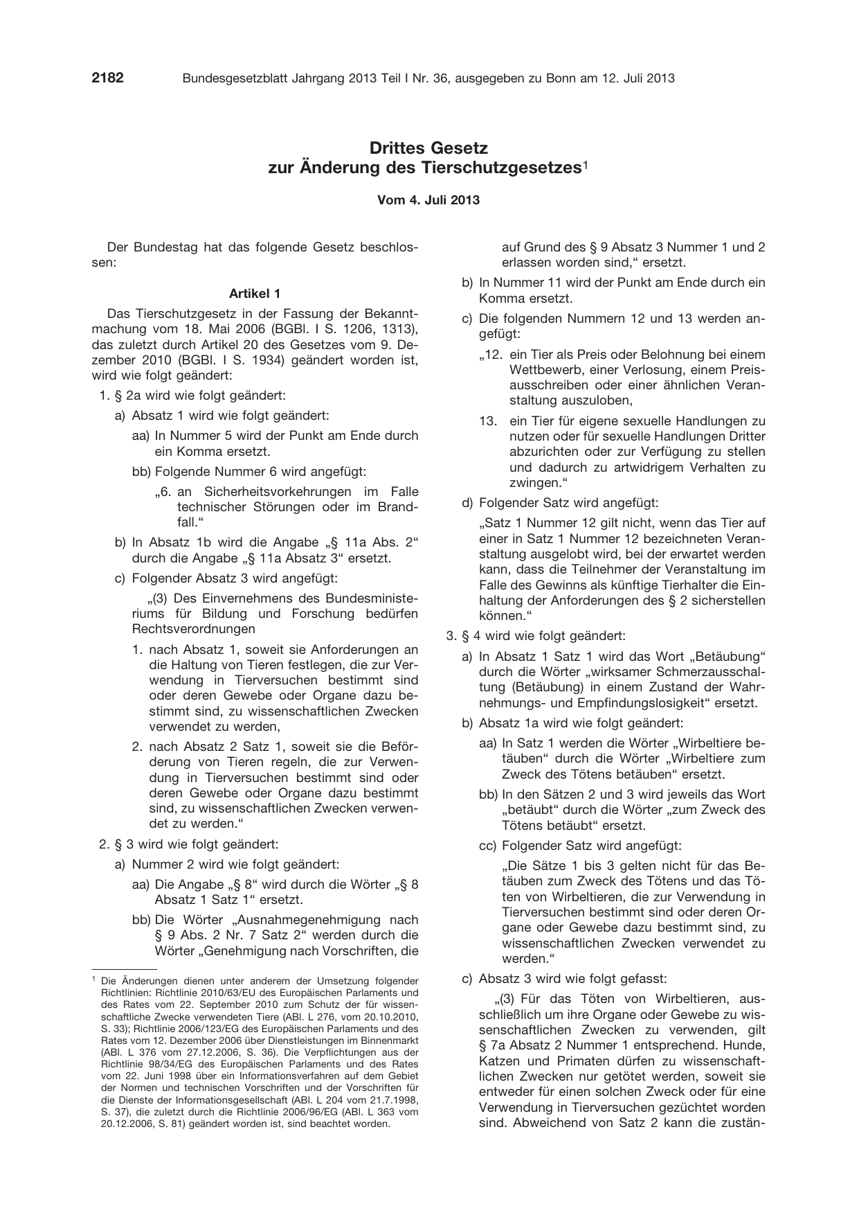 BGBl. 2013, Seite 2182 — Originalseite als Abbildung