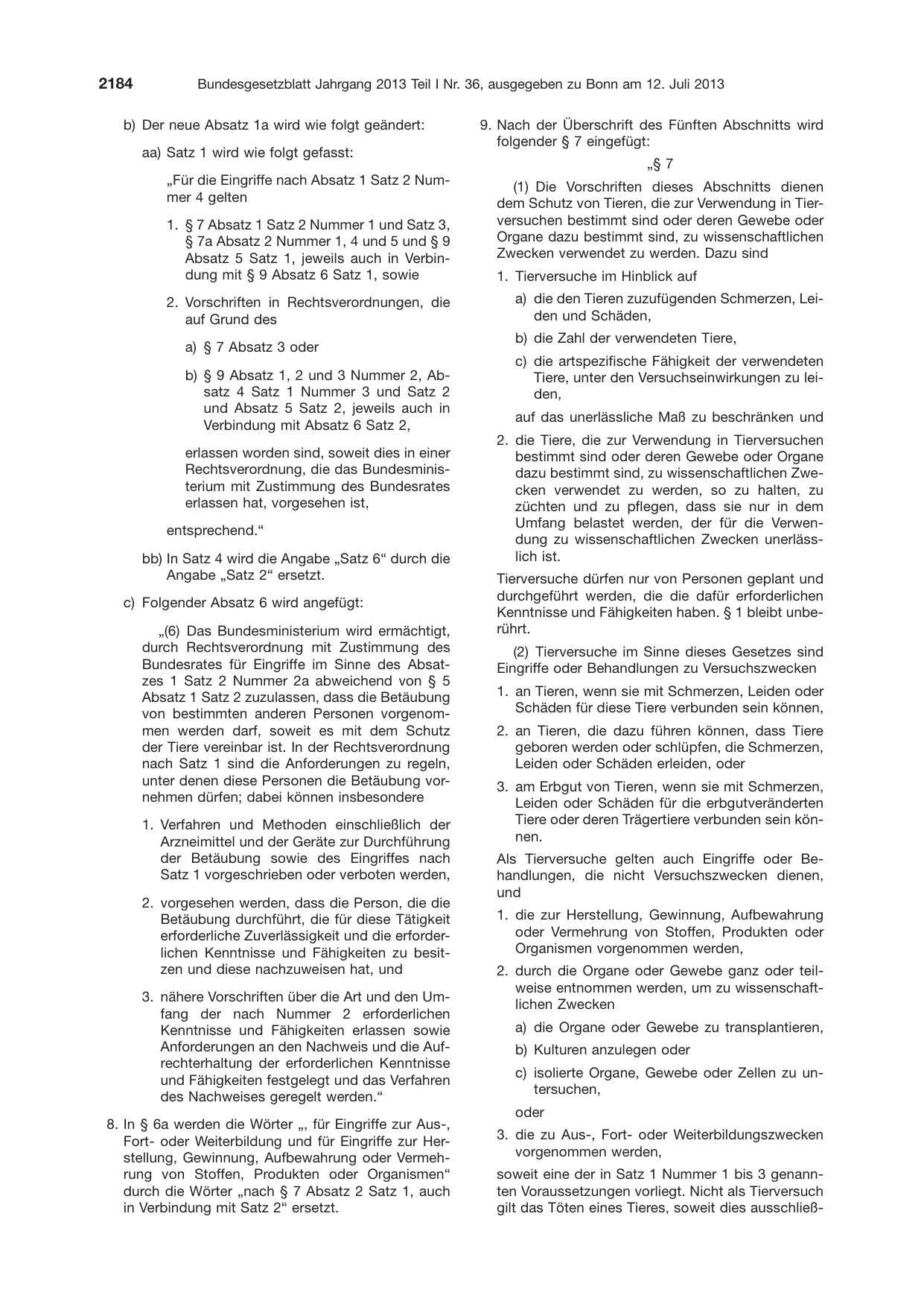 BGBl. 2013, Seite 2184 — Originalseite als Abbildung
