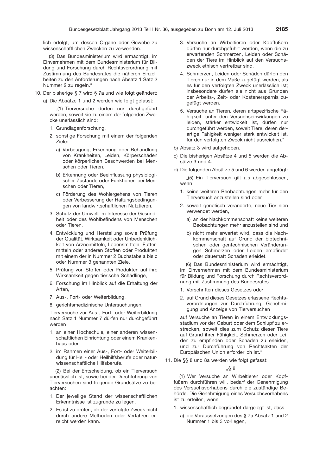 BGBl. 2013, Seite 2185 — Originalseite als Abbildung