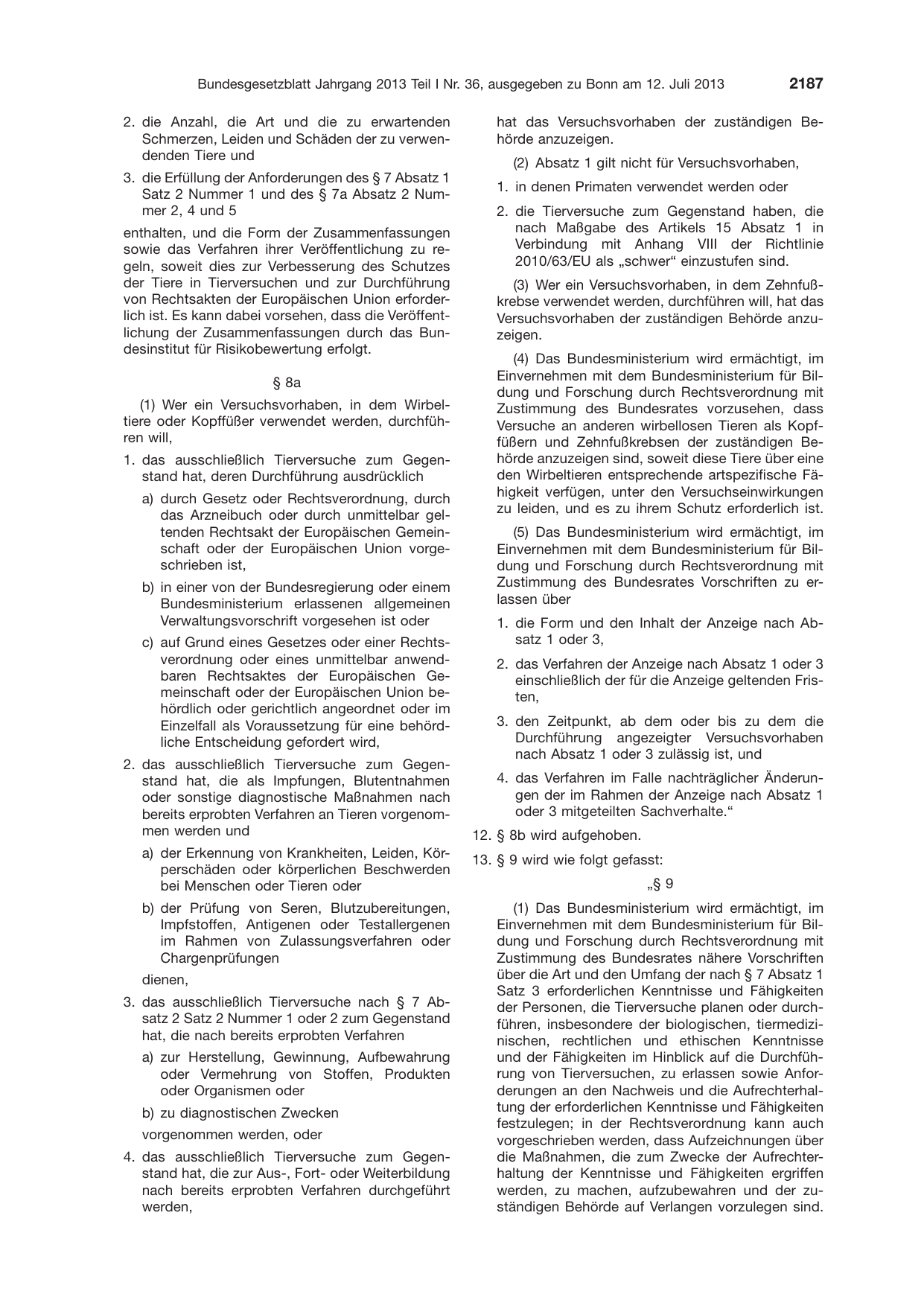 BGBl. 2013, Seite 2187 — Originalseite als Abbildung
