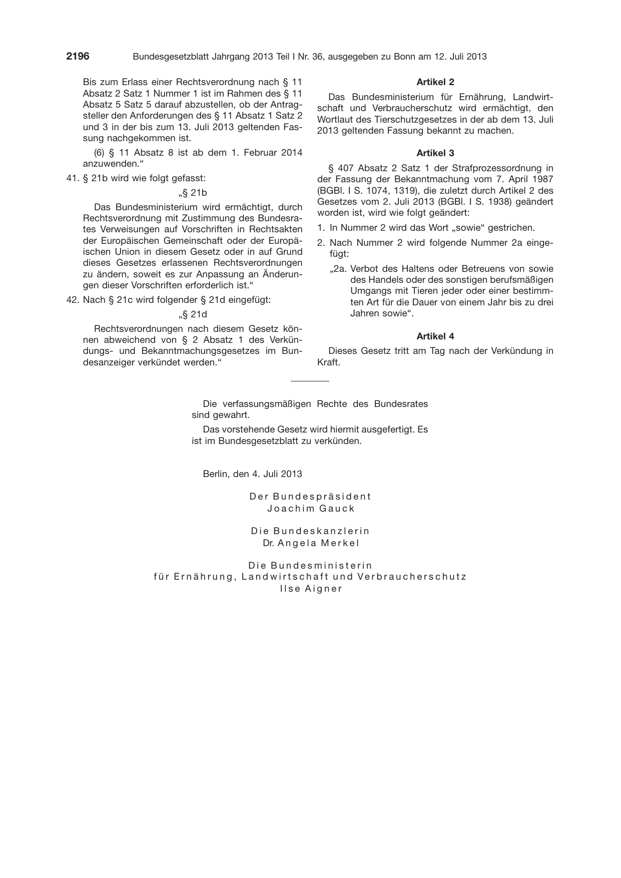 BGBl. 2013, Seite 2196 — Originalseite als Abbildung