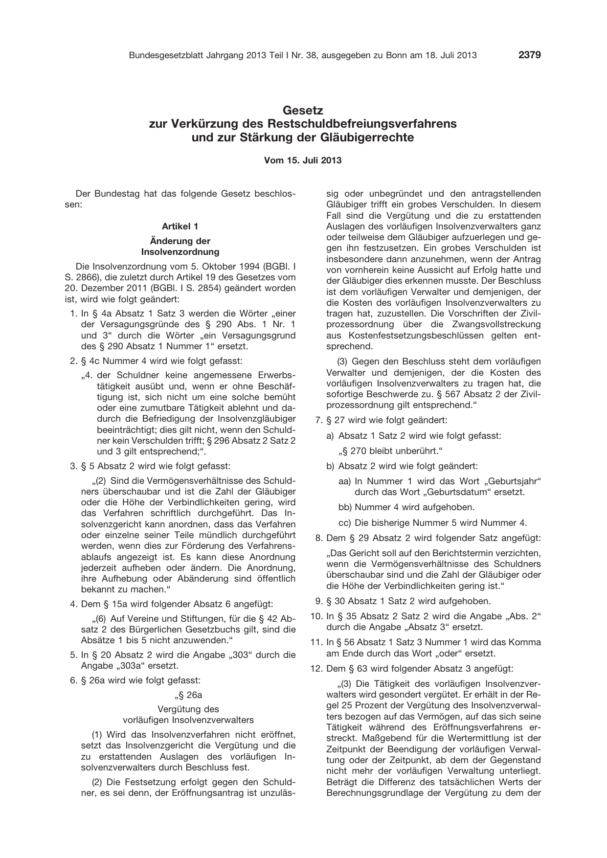 BGBl. 2013, Seite 2379 — Originalseite als Abbildung