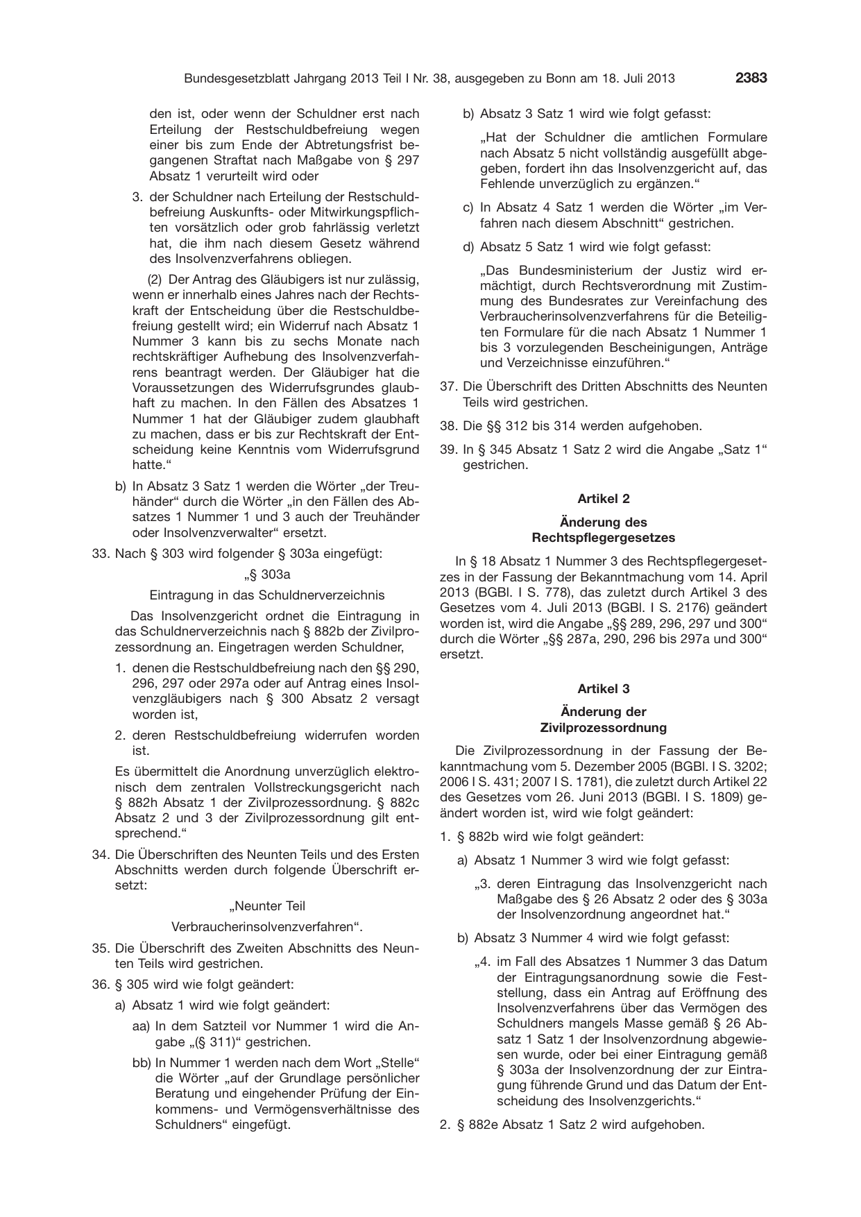 BGBl. 2013, Seite 2383 — Originalseite als Abbildung