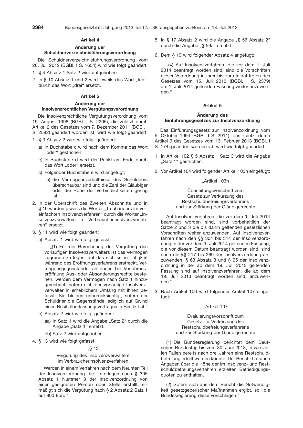 BGBl. 2013, Seite 2384 — Originalseite als Abbildung