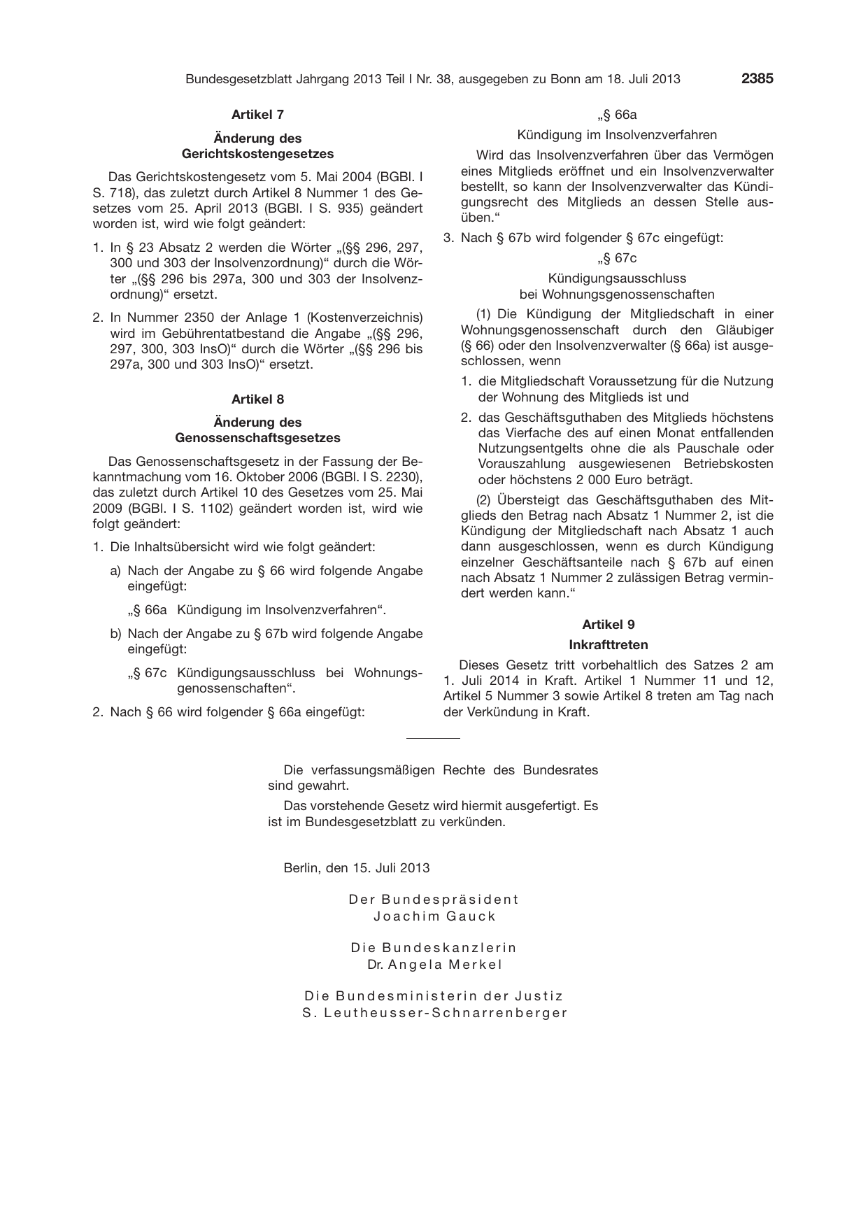 BGBl. 2013, Seite 2385 — Originalseite als Abbildung