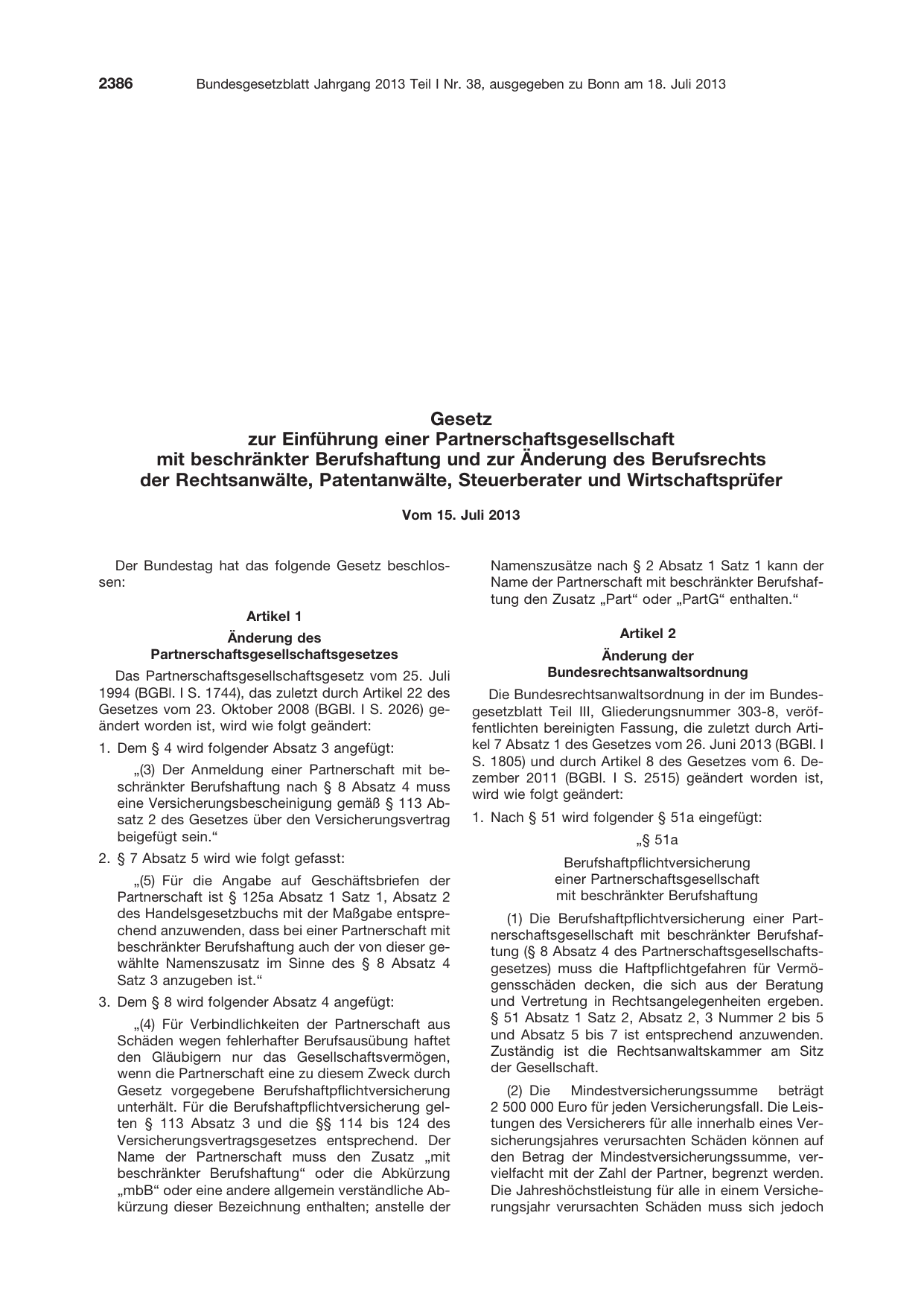 BGBl. 2013, Seite 2386 — Originalseite als Abbildung