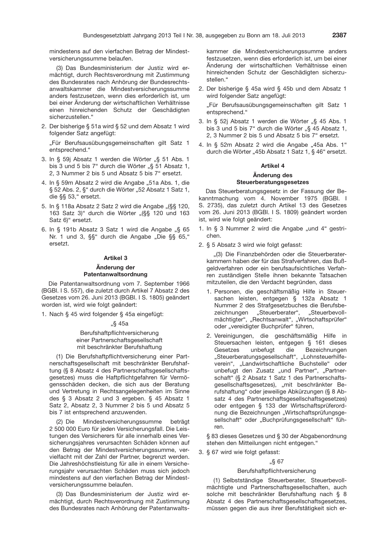 BGBl. 2013, Seite 2387 — Originalseite als Abbildung