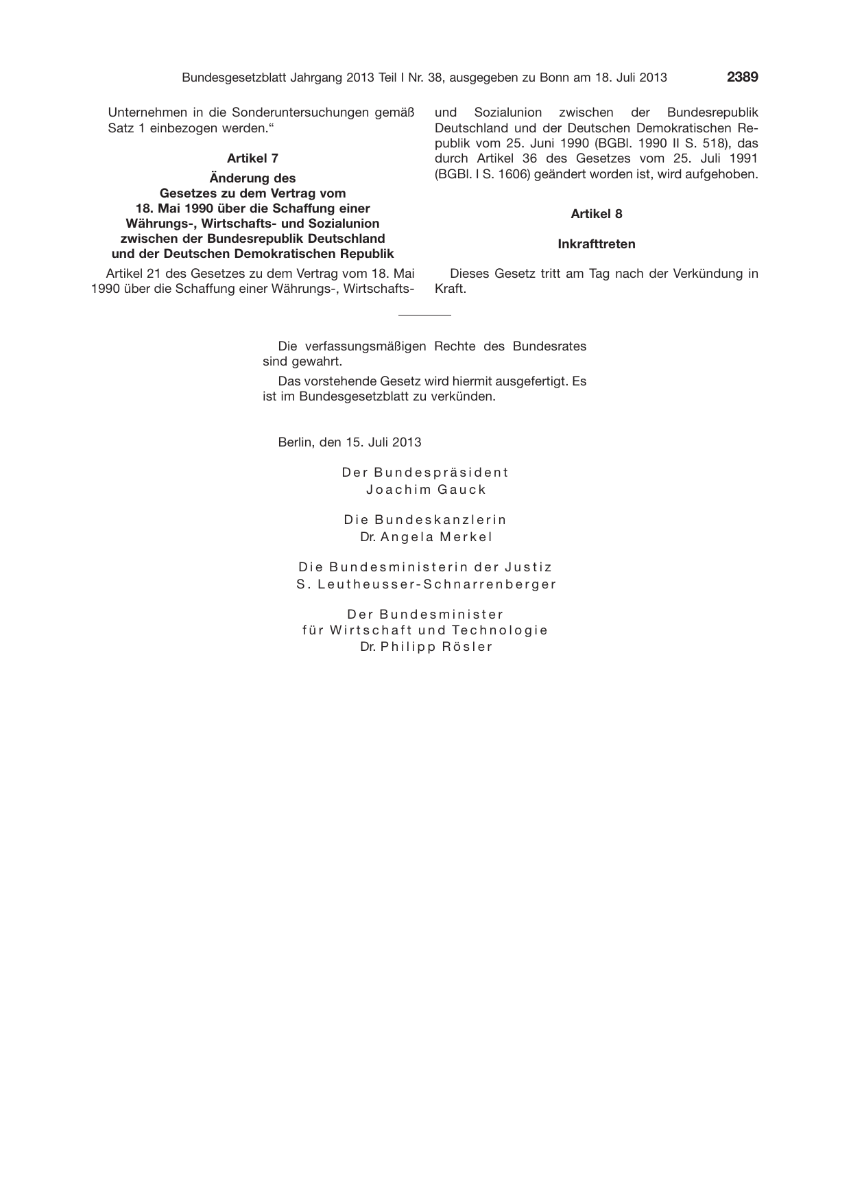 BGBl. 2013, Seite 2389 — Originalseite als Abbildung