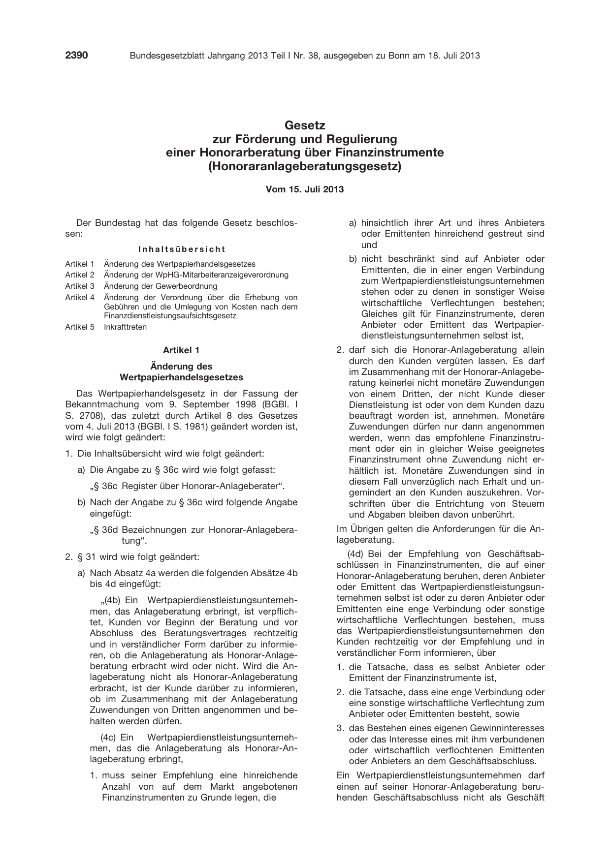 BGBl. 2013, Seite 2390 — Originalseite als Abbildung