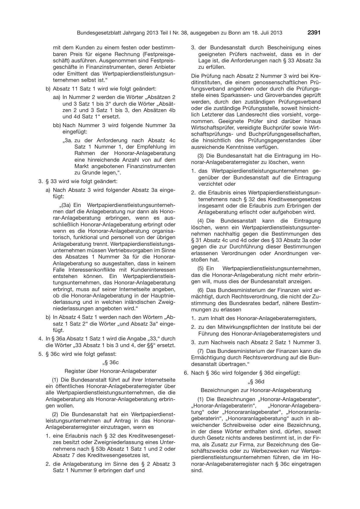 BGBl. 2013, Seite 2391 — Originalseite als Abbildung