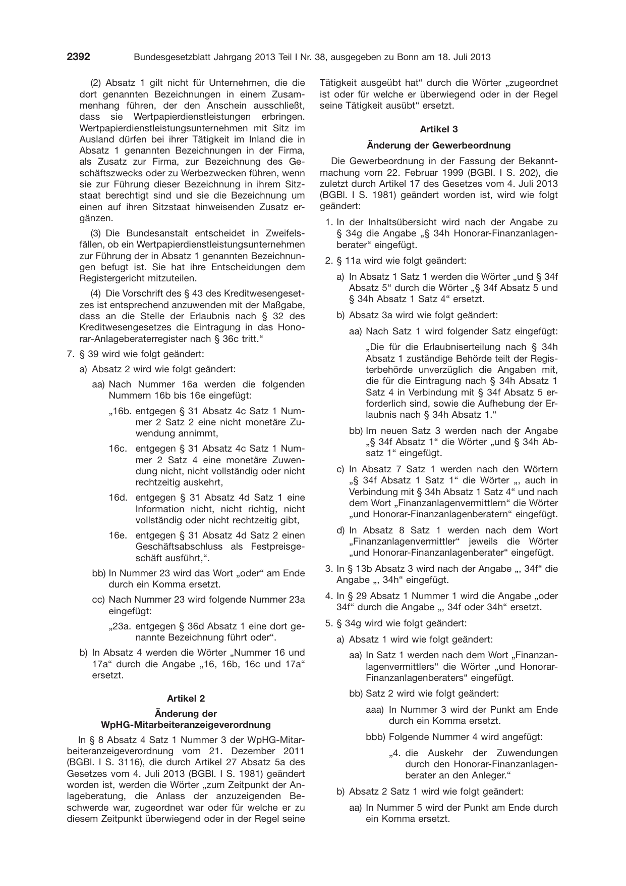 BGBl. 2013, Seite 2392 — Originalseite als Abbildung