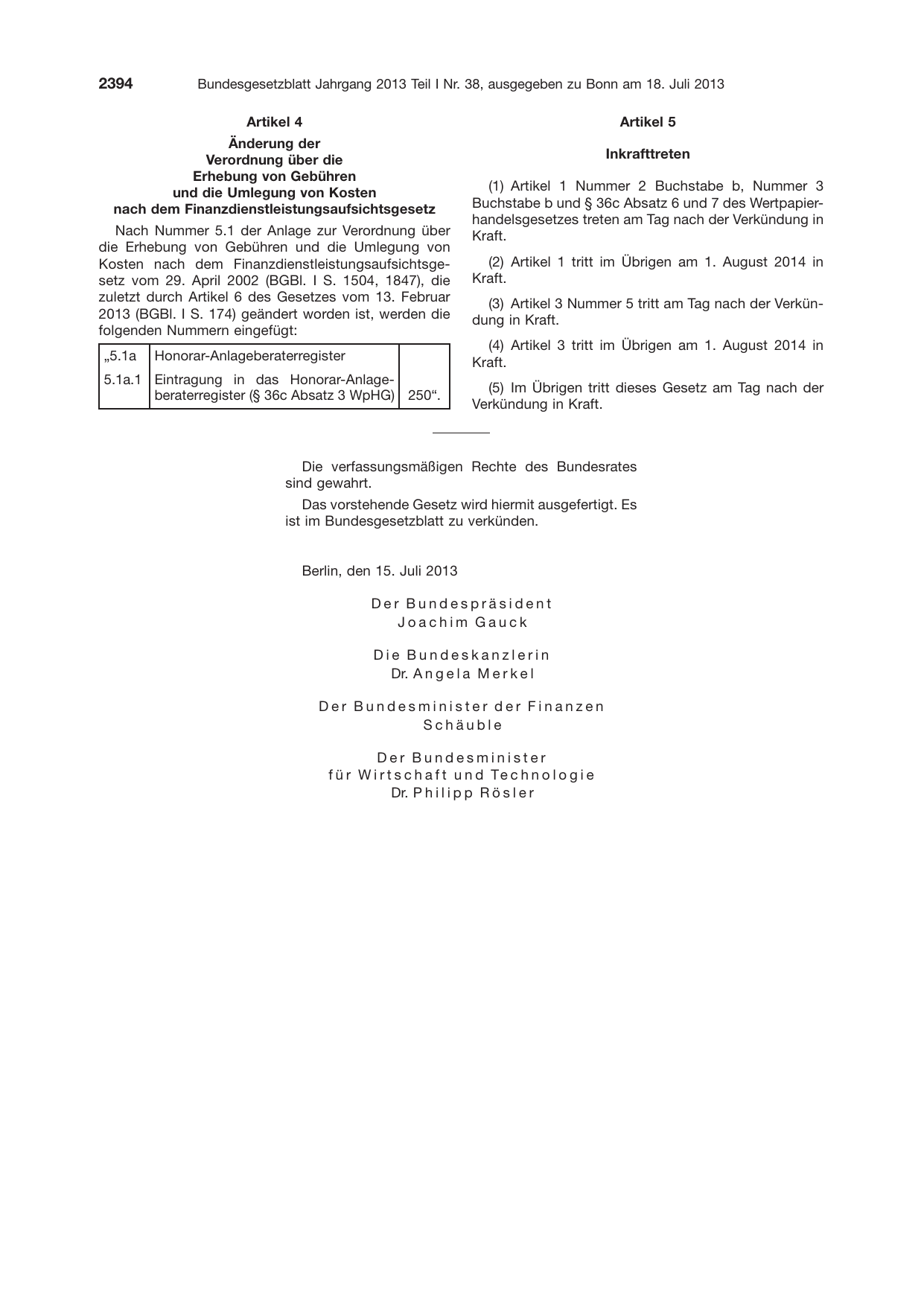 BGBl. 2013, Seite 2394 — Originalseite als Abbildung