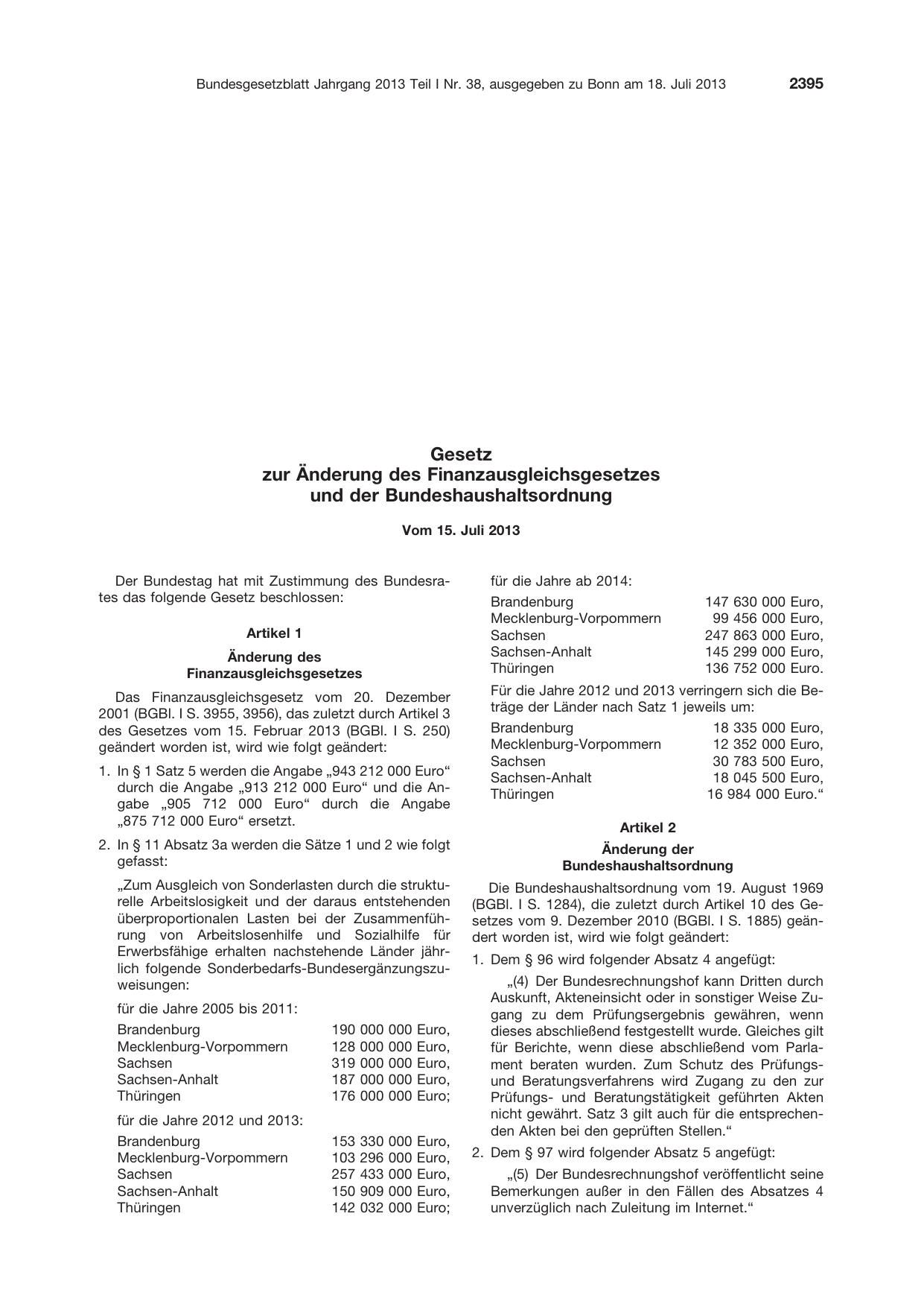 BGBl. 2013, Seite 2395 — Originalseite als Abbildung