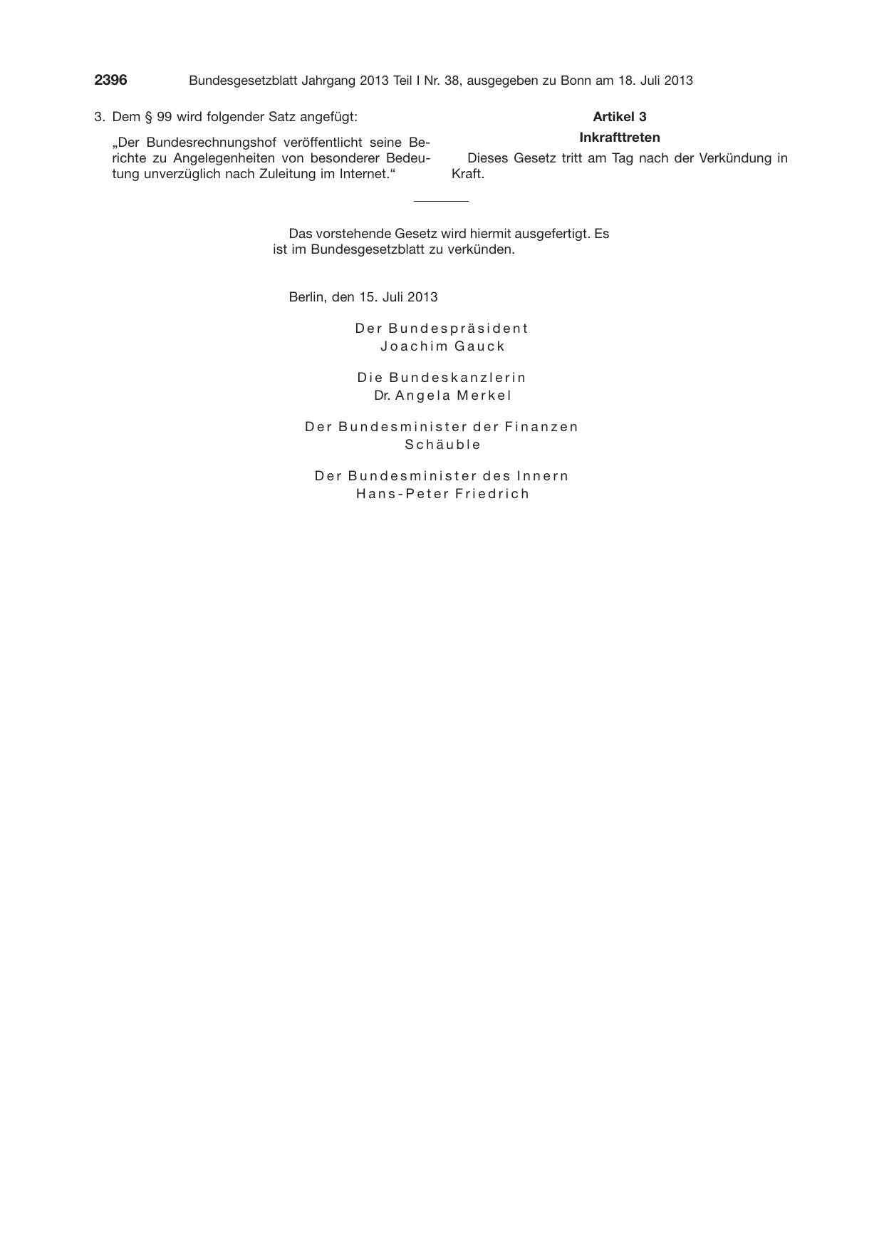 BGBl. 2013, Seite 2396 — Originalseite als Abbildung