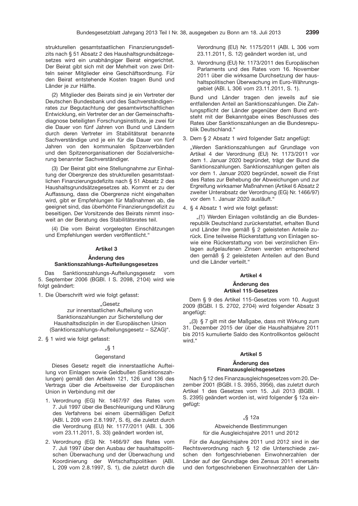 BGBl. 2013, Seite 2399 — Originalseite als Abbildung