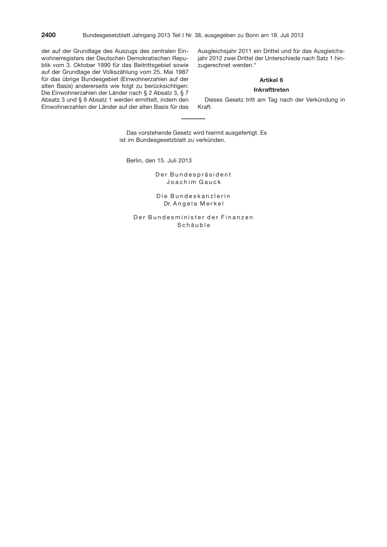 BGBl. 2013, Seite 2400 — Originalseite als Abbildung