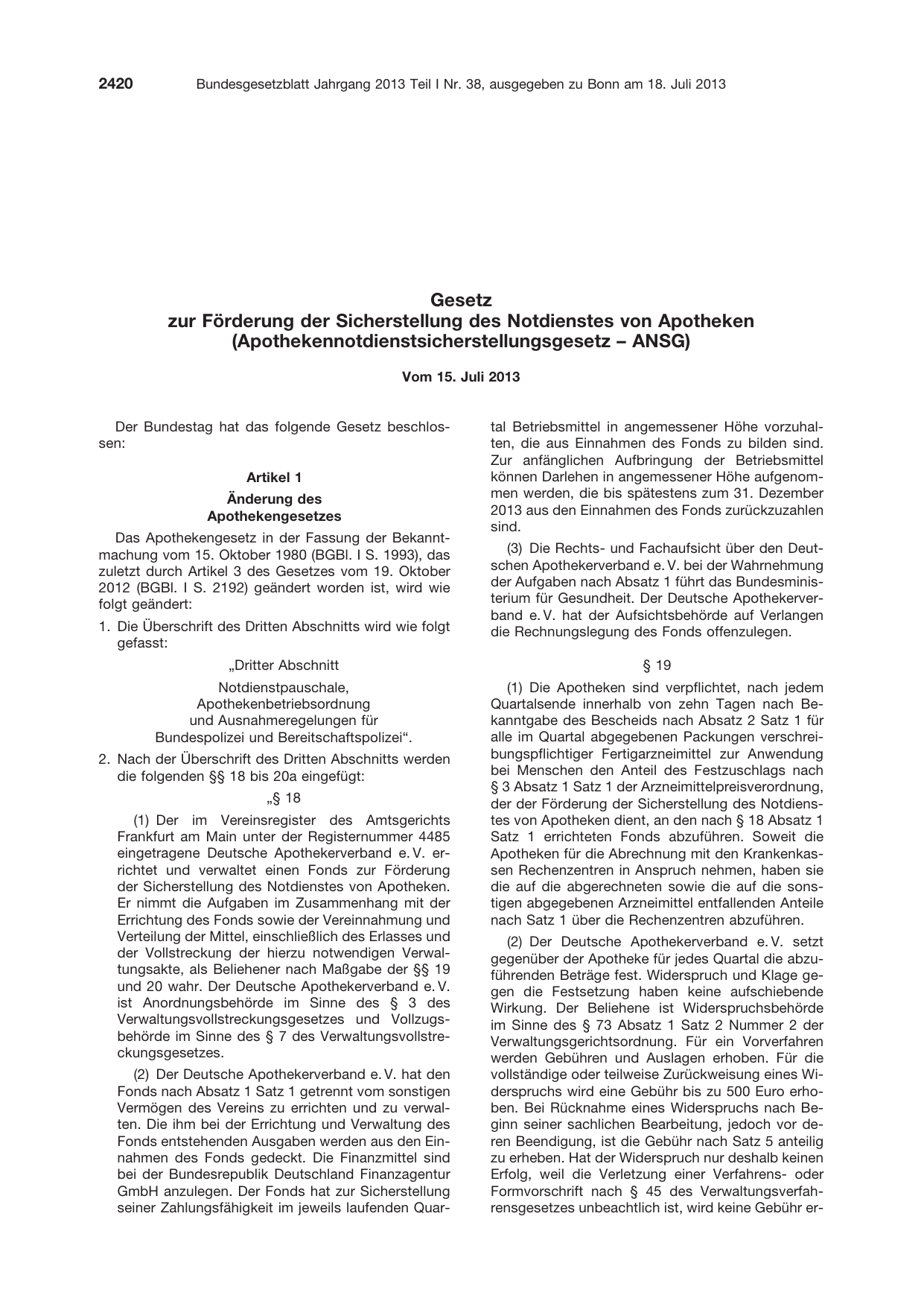 BGBl. 2013, Seite 2420 — Originalseite als Abbildung