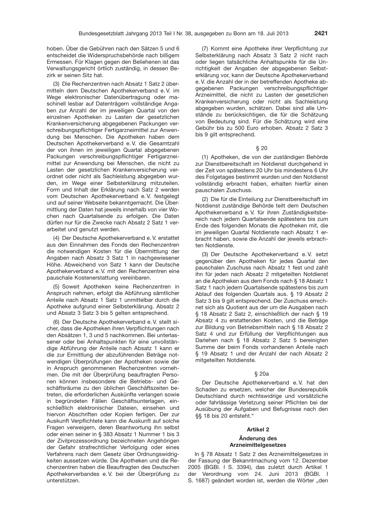 BGBl. 2013, Seite 2421 — Originalseite als Abbildung
