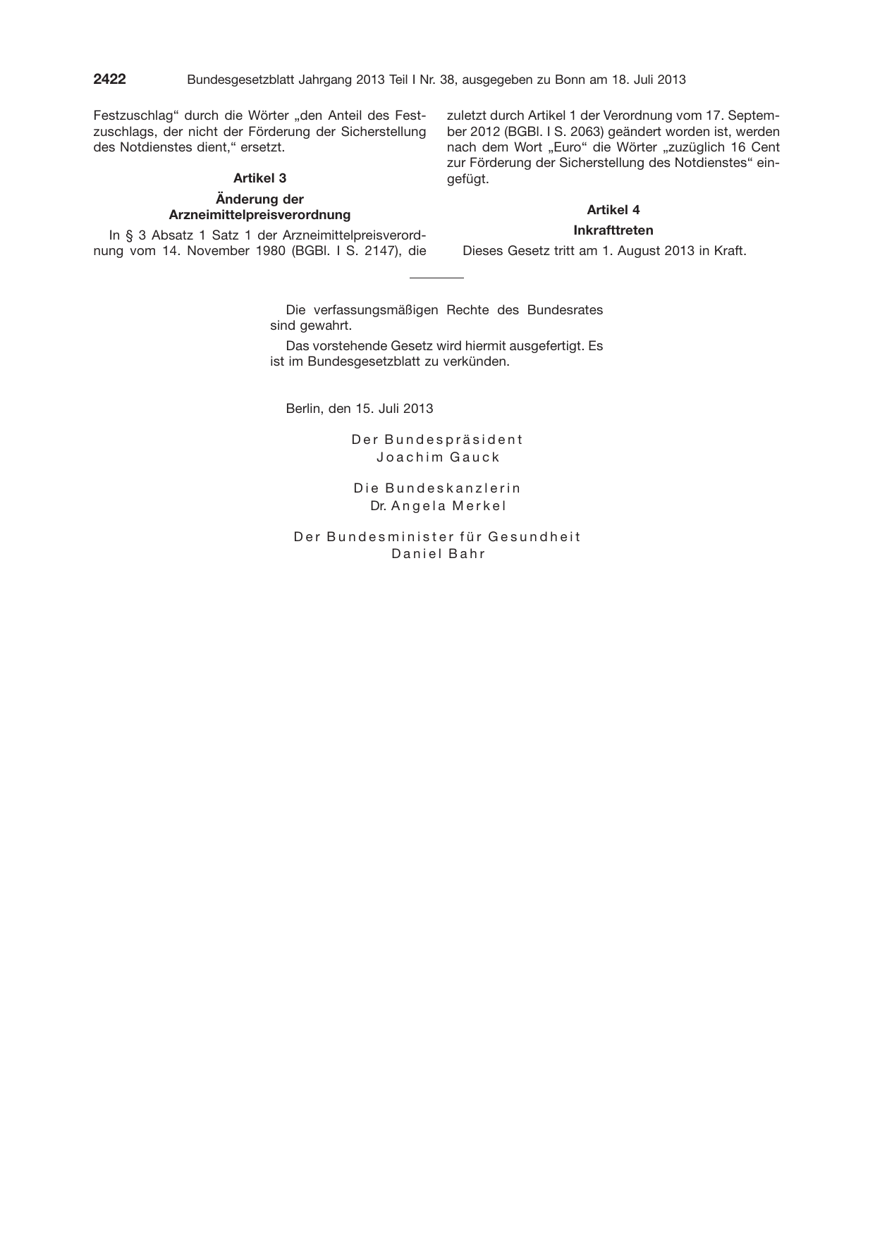 BGBl. 2013, Seite 2422 — Originalseite als Abbildung