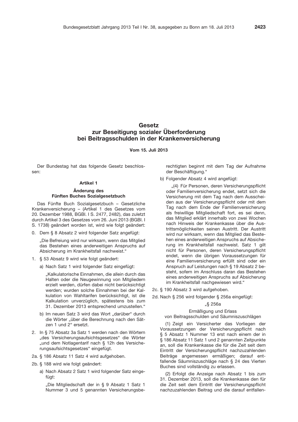 BGBl. 2013, Seite 2423 — Originalseite als Abbildung