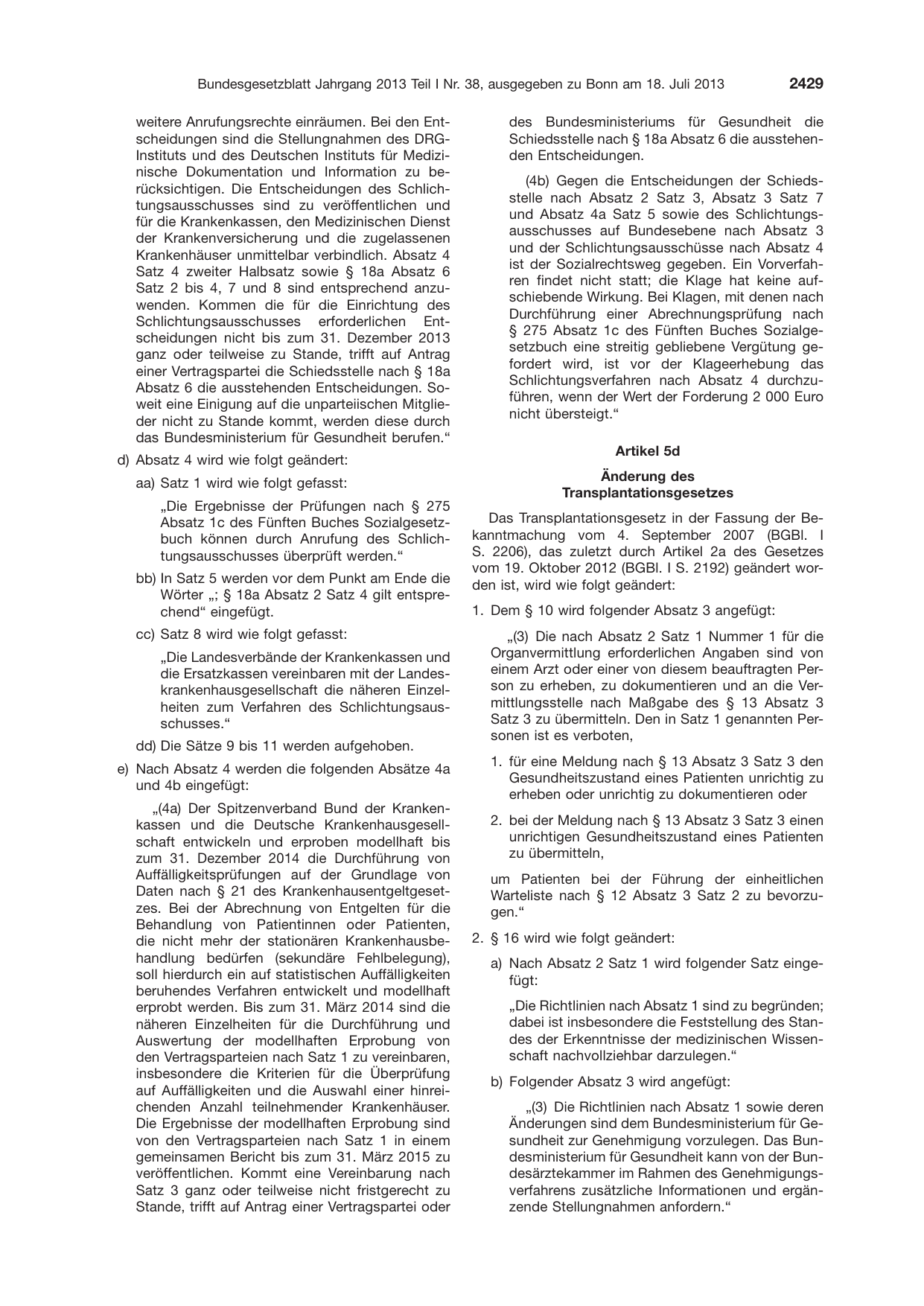 BGBl. 2013, Seite 2429 — Originalseite als Abbildung