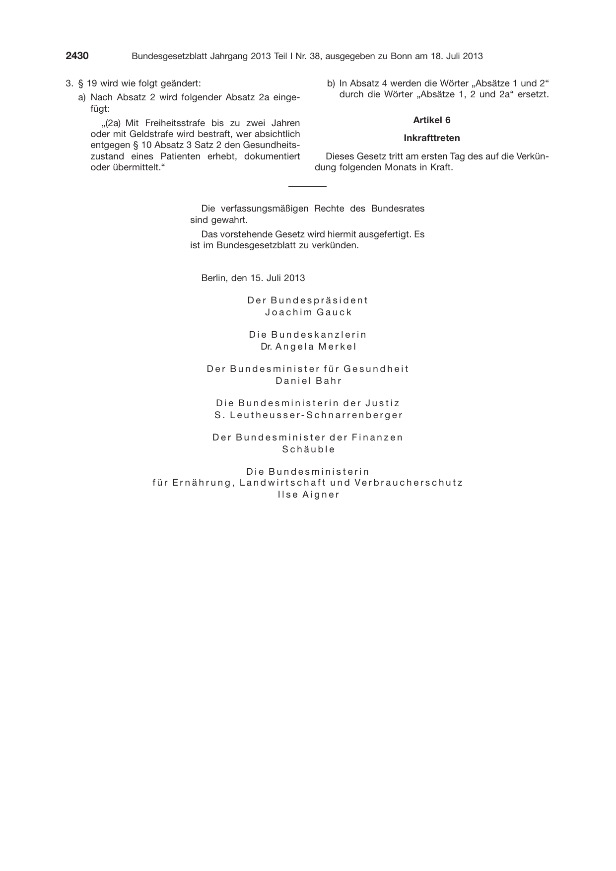 BGBl. 2013, Seite 2430 — Originalseite als Abbildung