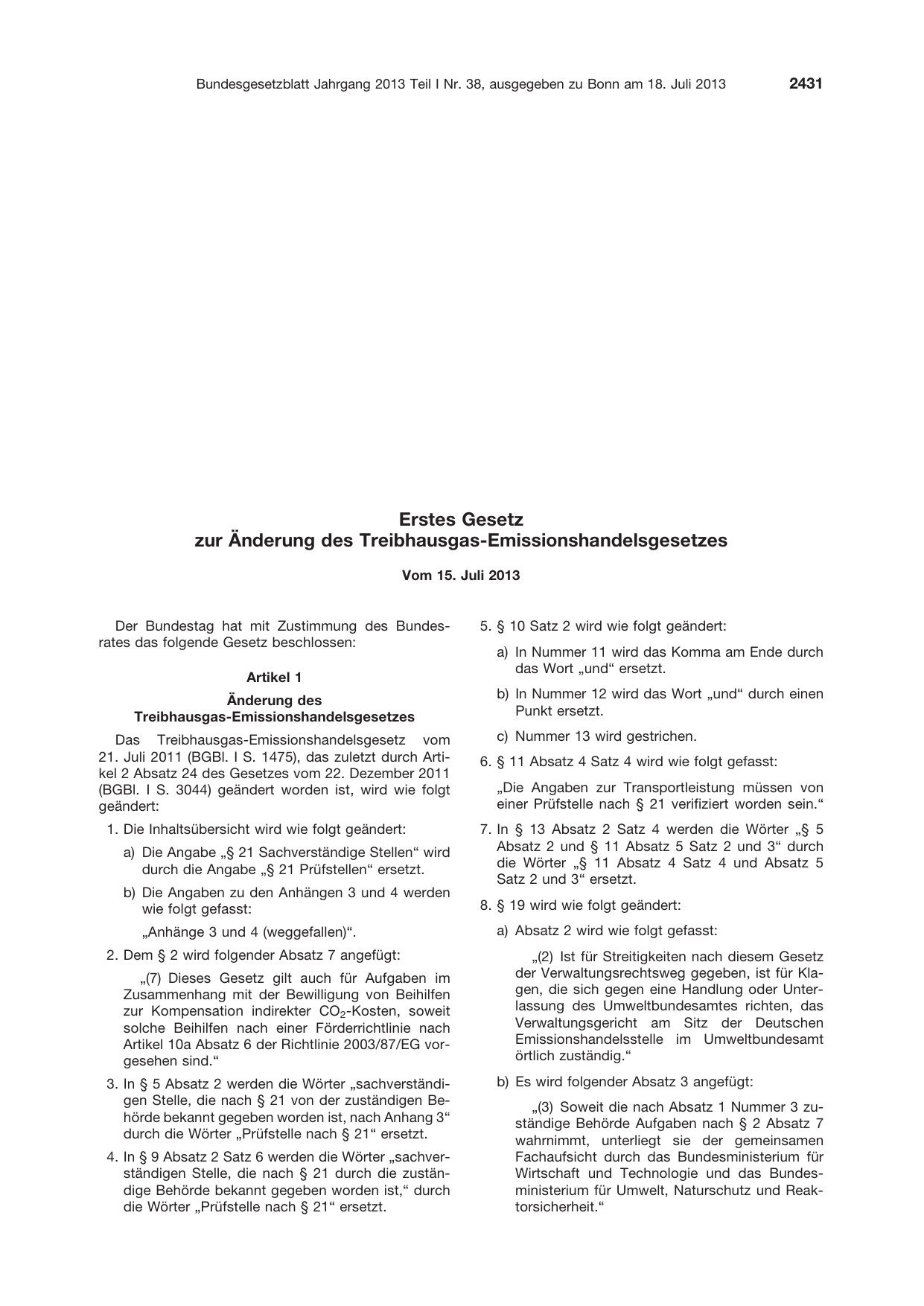BGBl. 2013, Seite 2431 — Originalseite als Abbildung