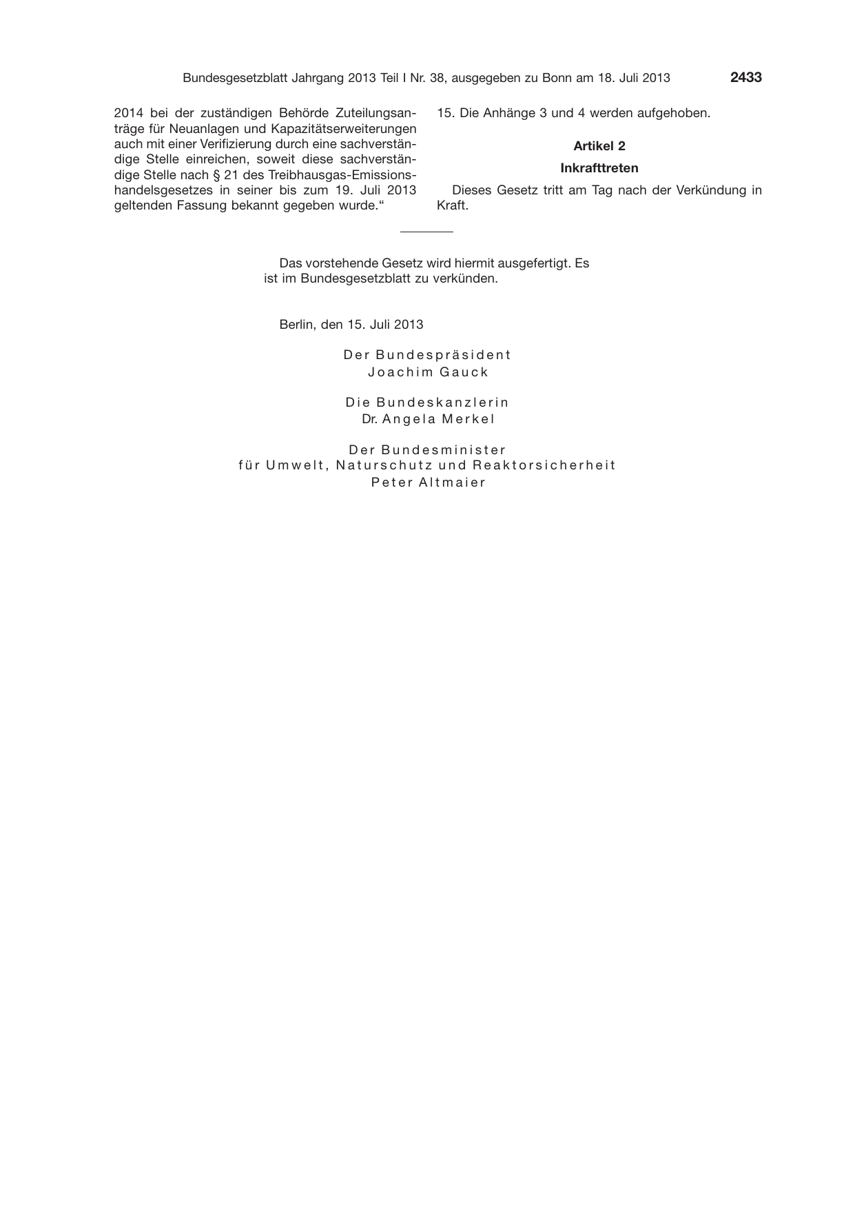BGBl. 2013, Seite 2433 — Originalseite als Abbildung