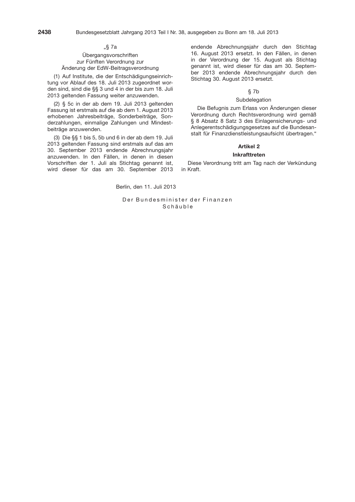 BGBl. 2013, Seite 2438 — Originalseite als Abbildung
