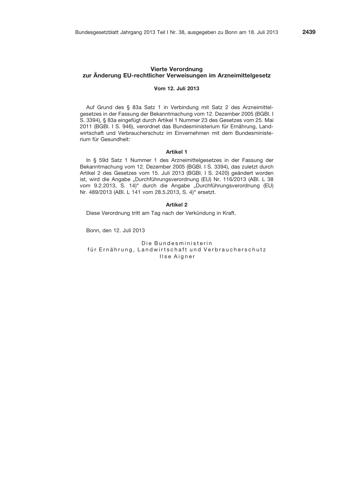 BGBl. 2013, Seite 2439 — Originalseite als Abbildung