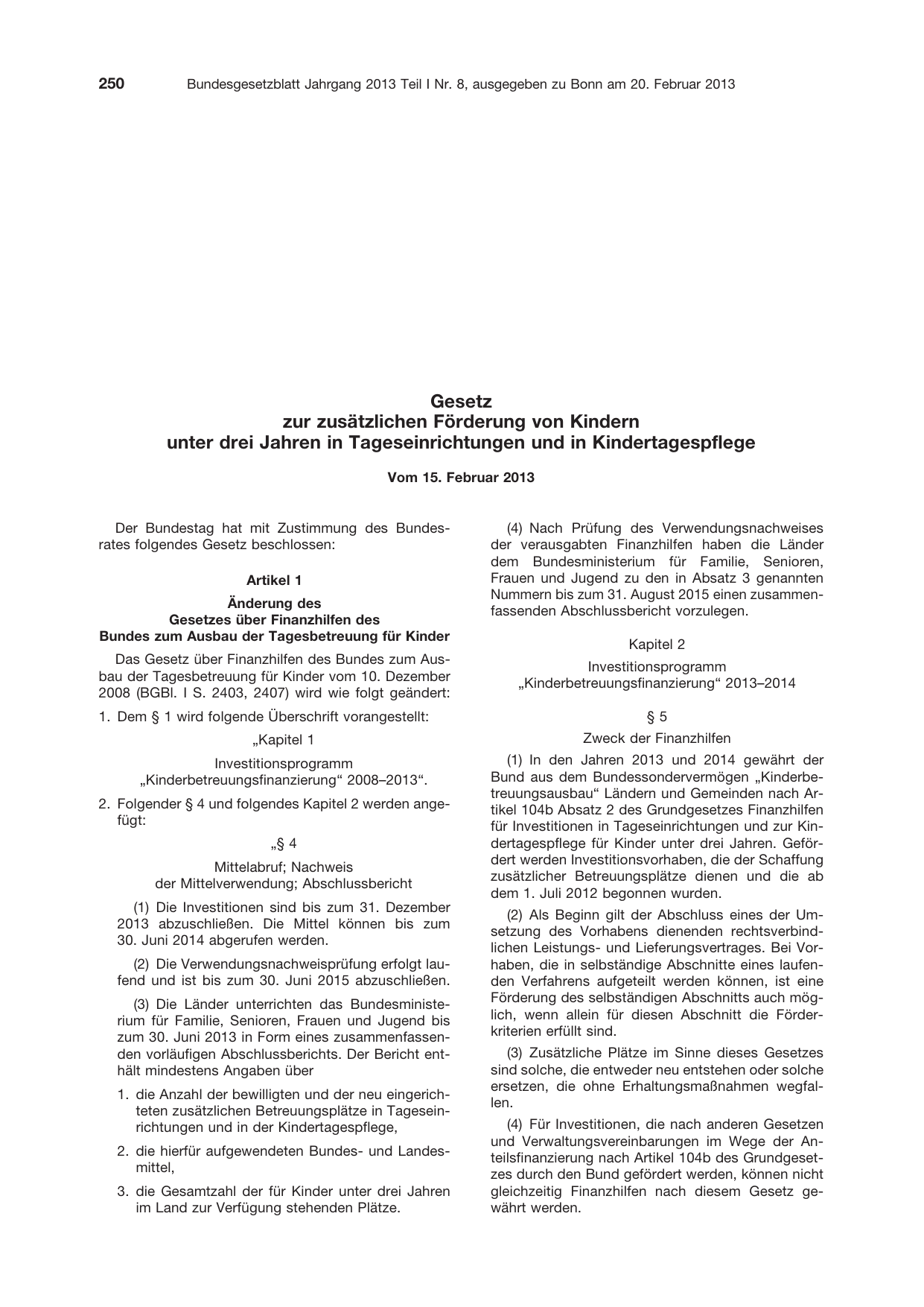 BGBl. 2013, Seite 250 — Originalseite als Abbildung
