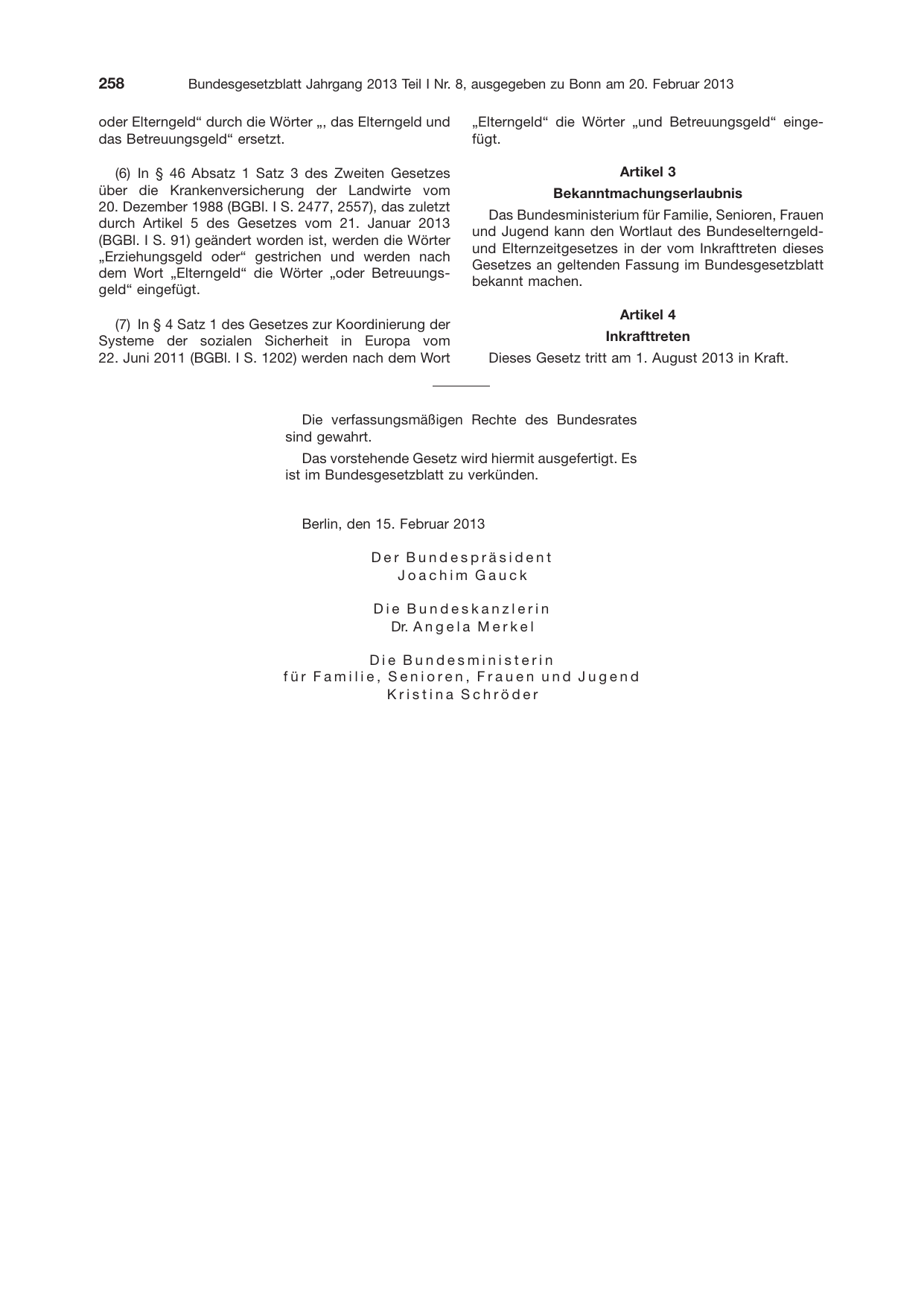 BGBl. 2013, Seite 258 — Originalseite als Abbildung