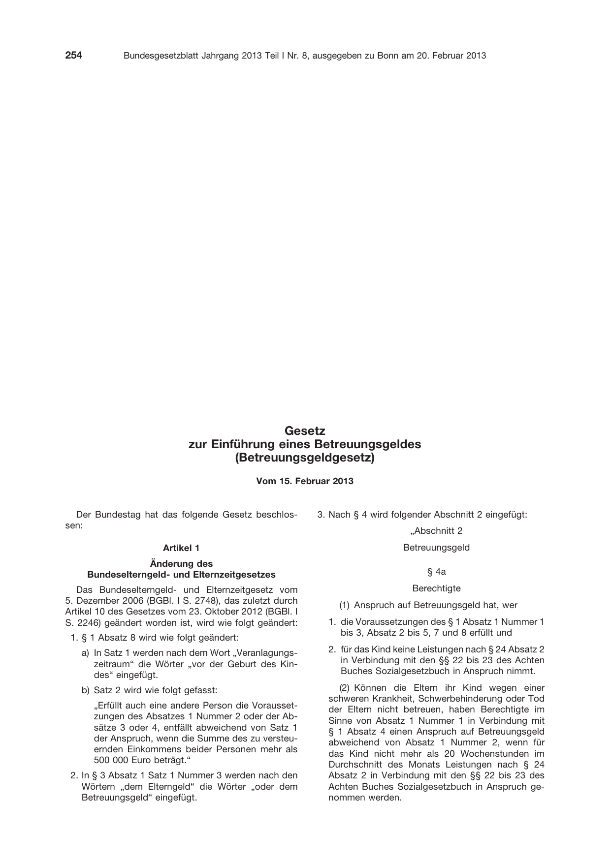 BGBl. 2013, Seite 254 — Originalseite als Abbildung