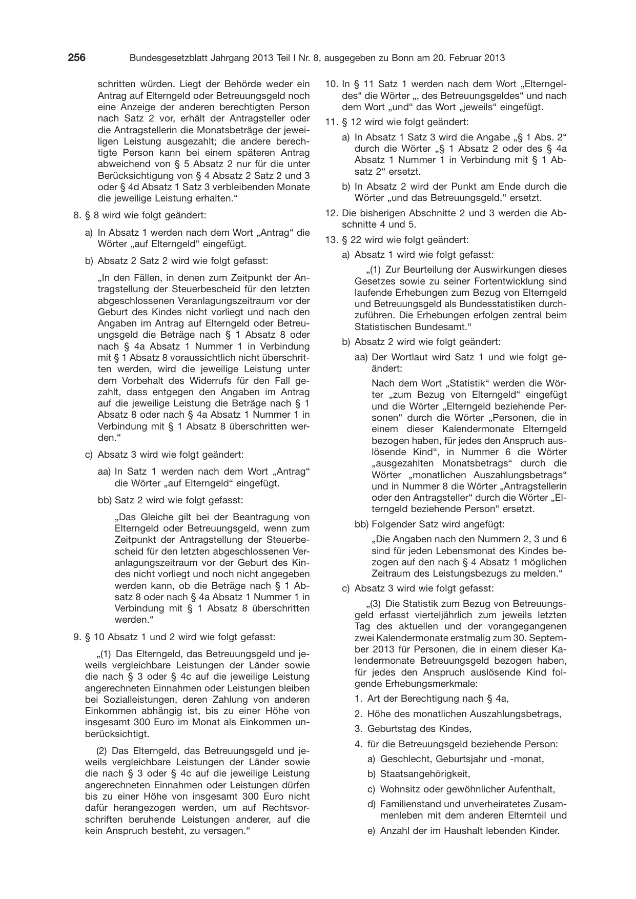 BGBl. 2013, Seite 256 — Originalseite als Abbildung