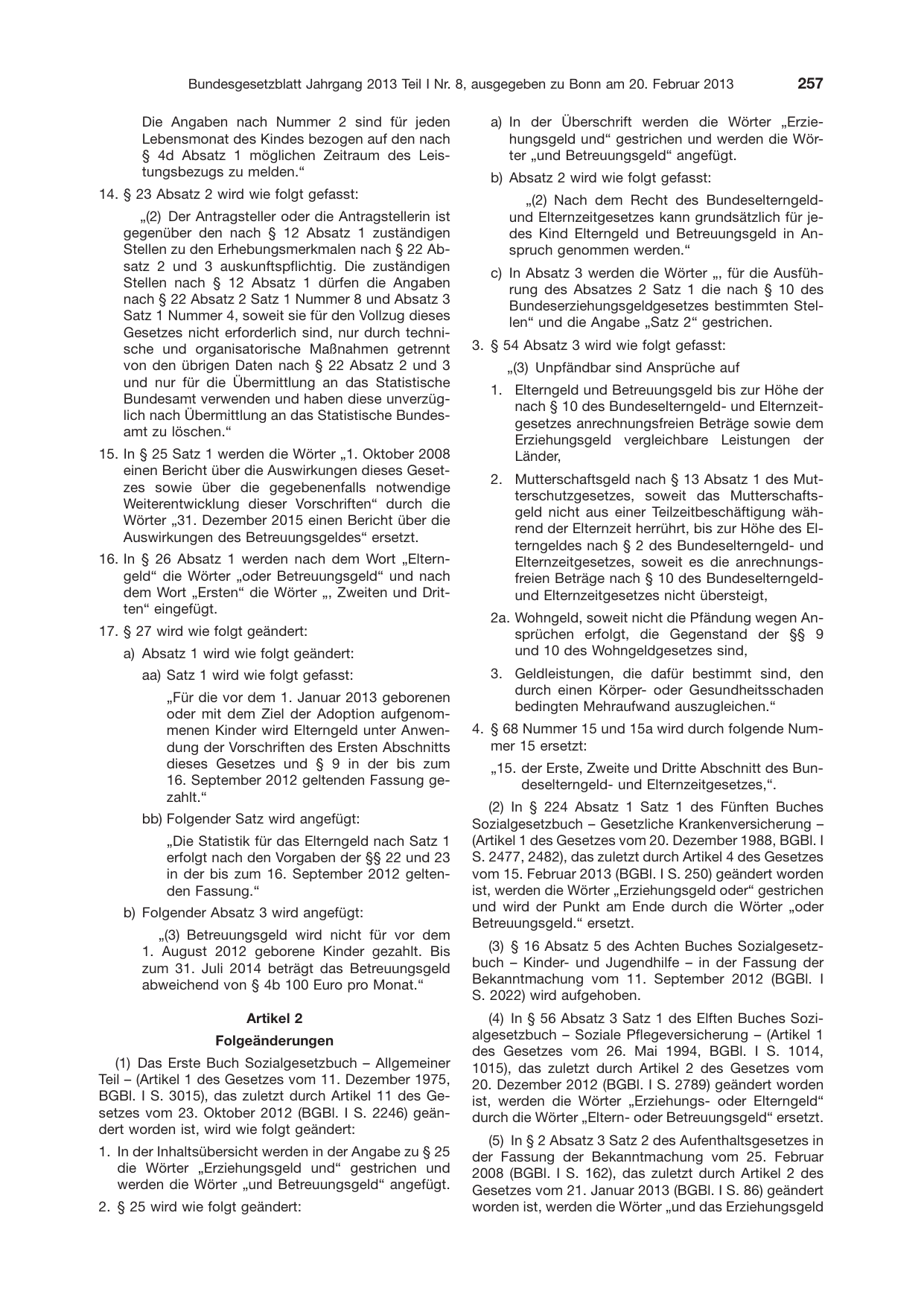 BGBl. 2013, Seite 257 — Originalseite als Abbildung