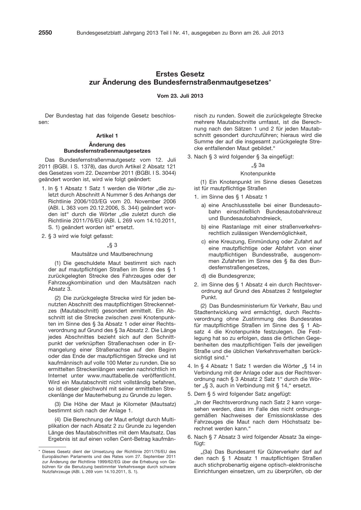 BGBl. 2013, Seite 2550 — Originalseite als Abbildung