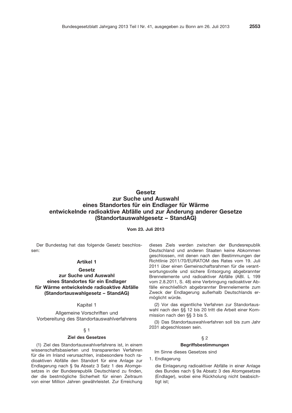 BGBl. 2013, Seite 2553 — Originalseite als Abbildung