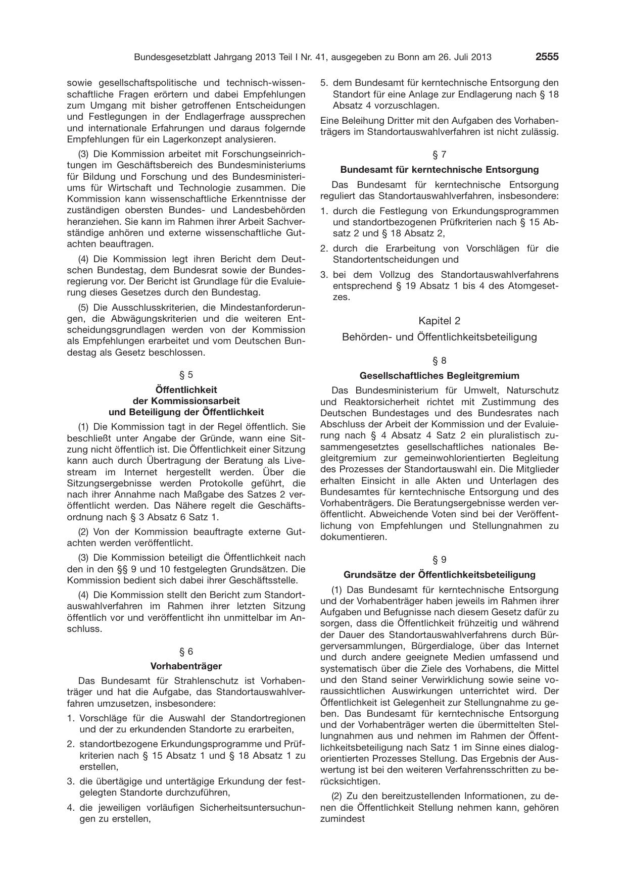 BGBl. 2013, Seite 2555 — Originalseite als Abbildung