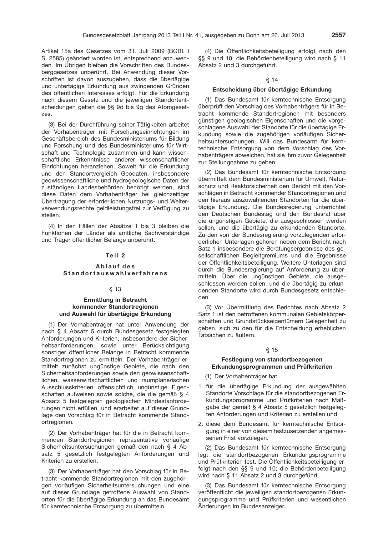 BGBl. 2013, Seite 2557 — Originalseite als Abbildung