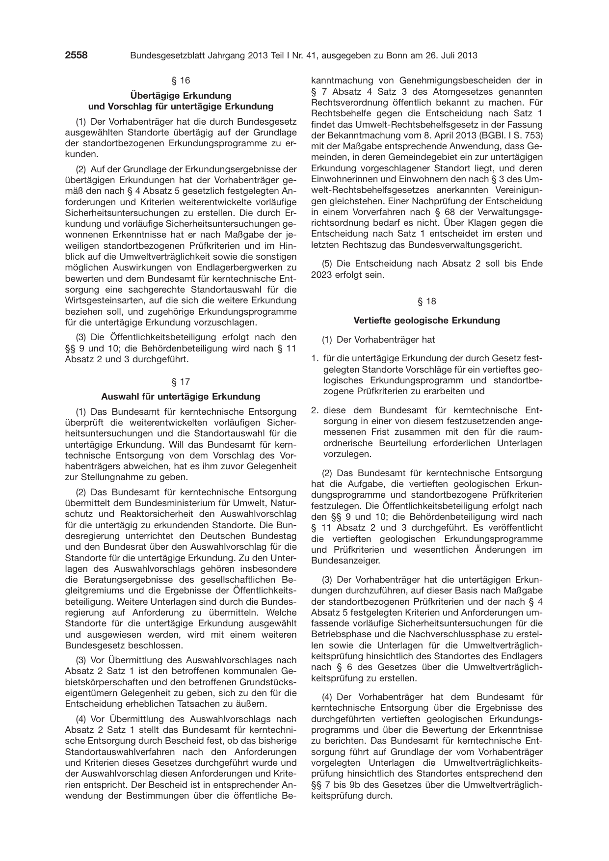BGBl. 2013, Seite 2558 — Originalseite als Abbildung