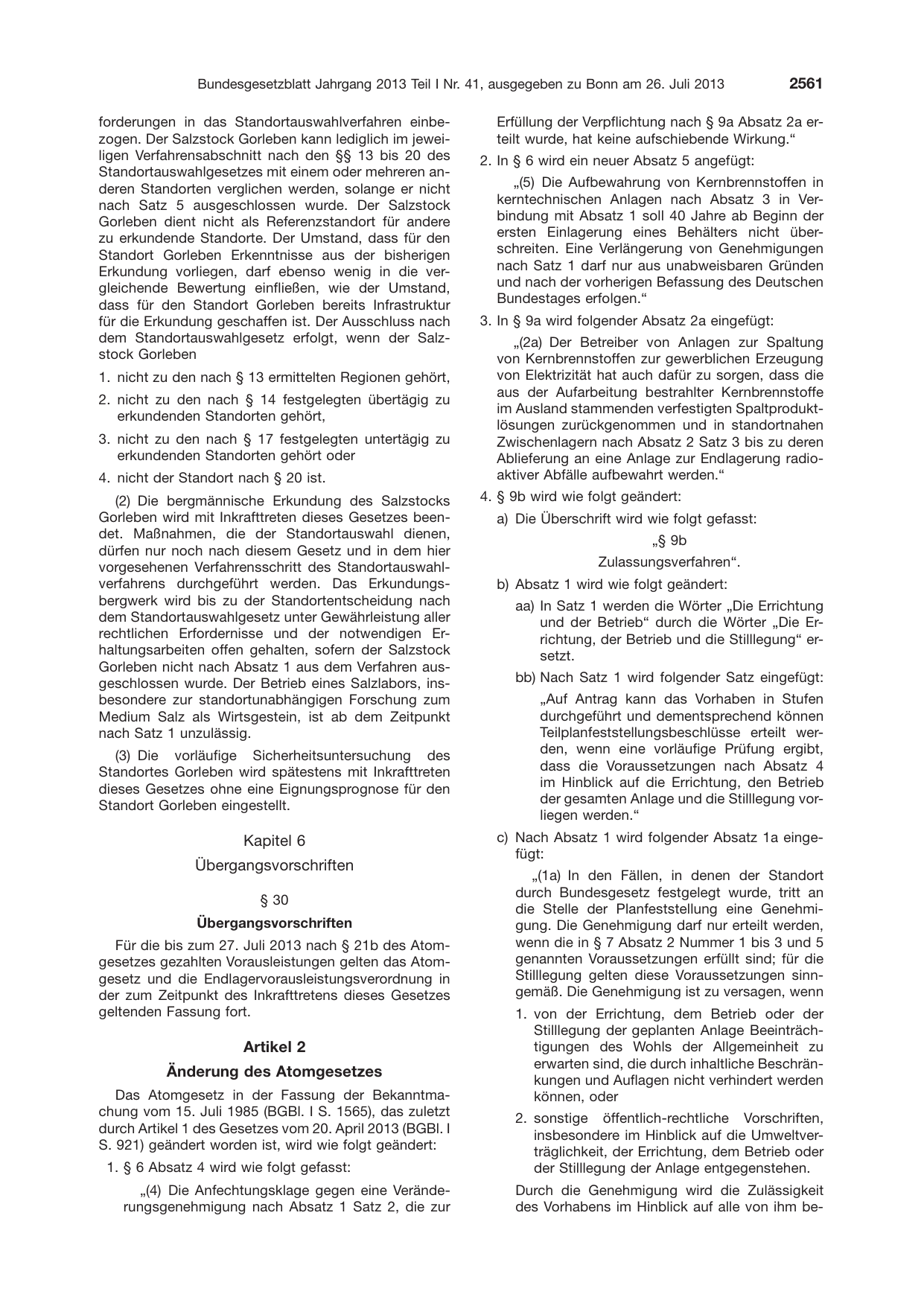 BGBl. 2013, Seite 2561 — Originalseite als Abbildung