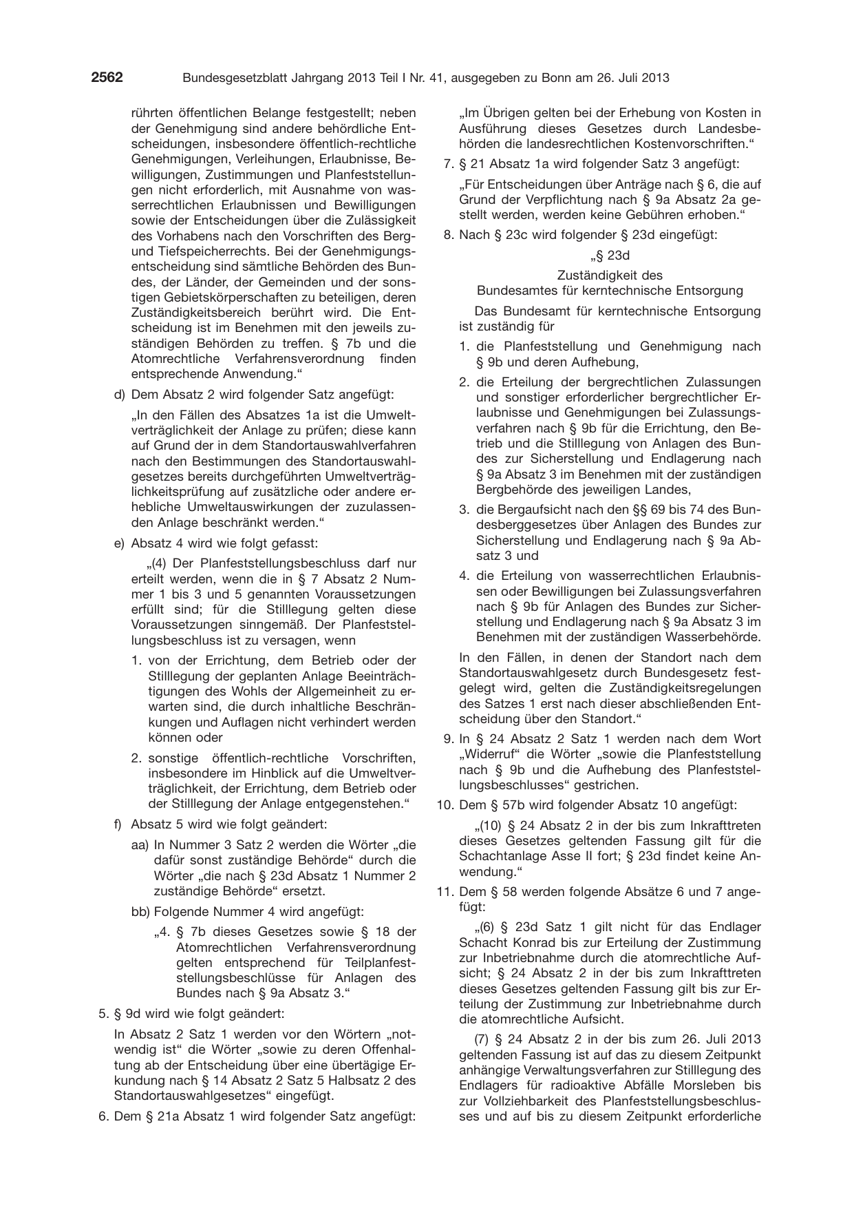 BGBl. 2013, Seite 2562 — Originalseite als Abbildung