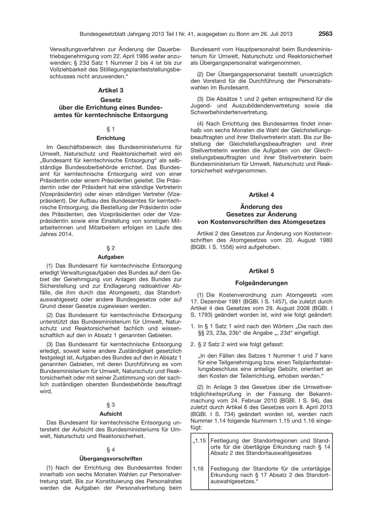BGBl. 2013, Seite 2563 — Originalseite als Abbildung