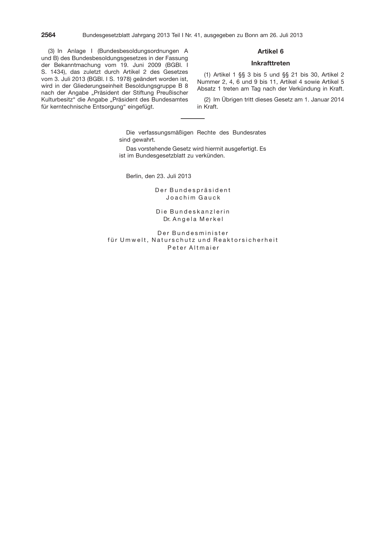 BGBl. 2013, Seite 2564 — Originalseite als Abbildung