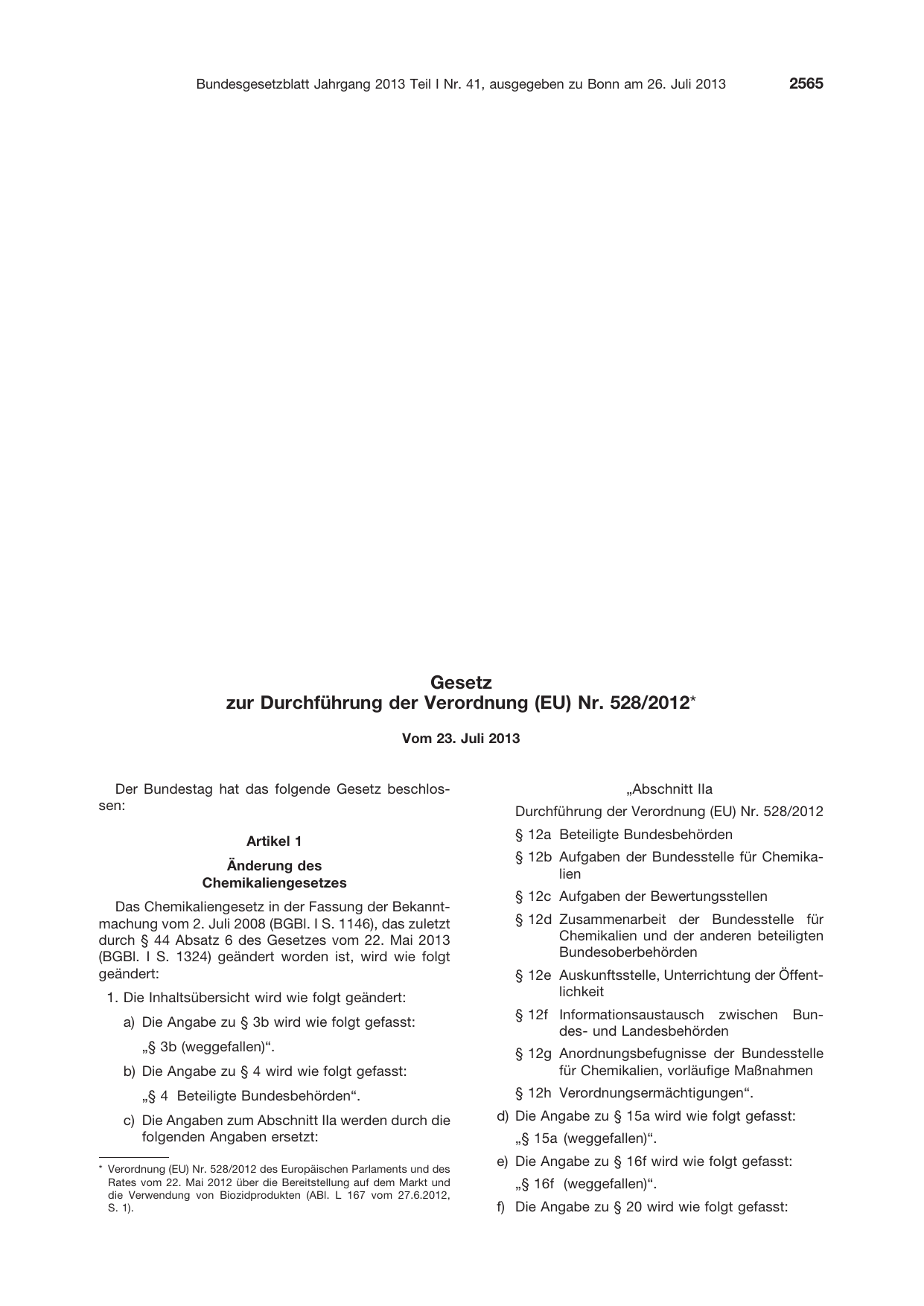 BGBl. 2013, Seite 2565 — Originalseite als Abbildung