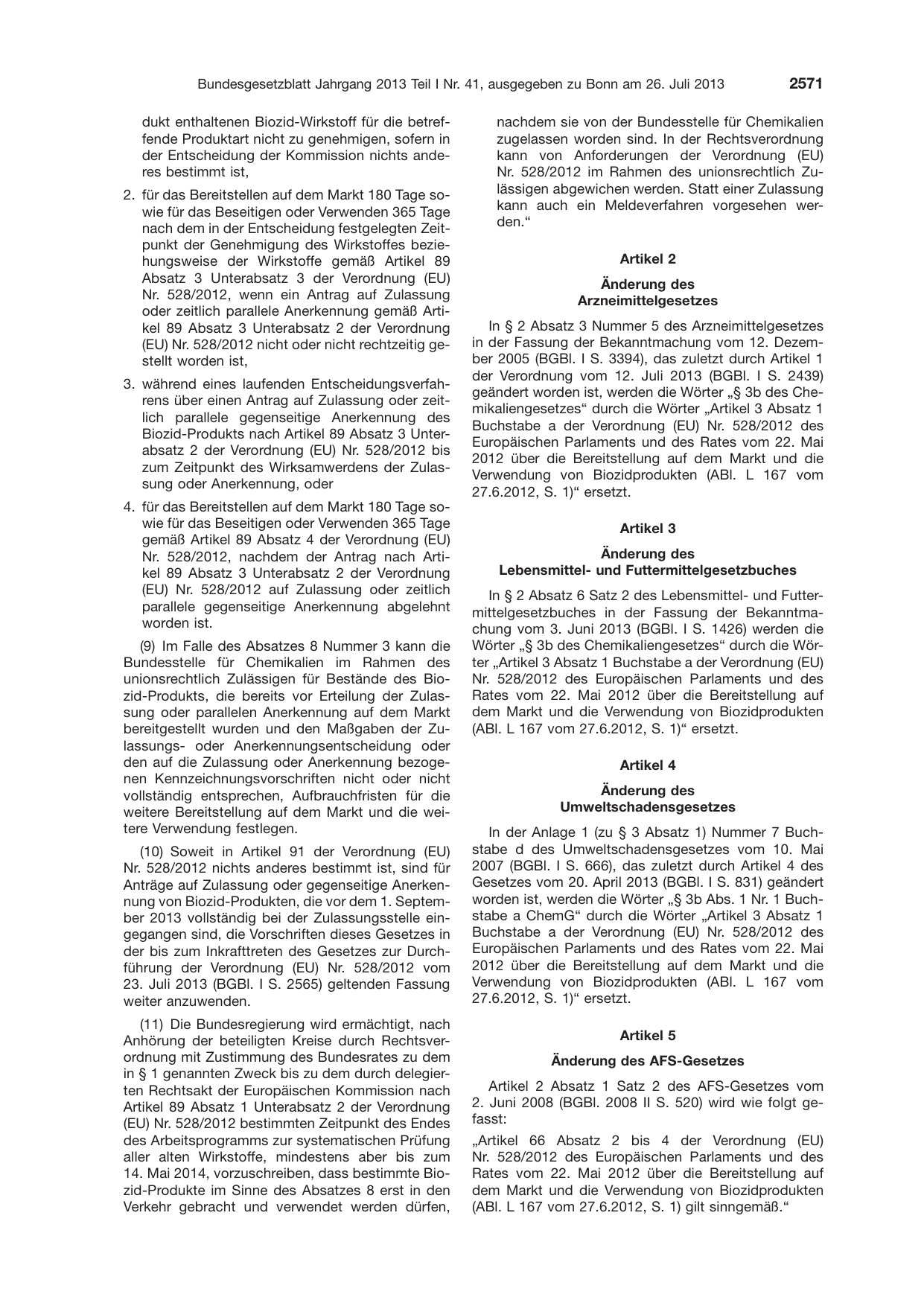BGBl. 2013, Seite 2571 — Originalseite als Abbildung