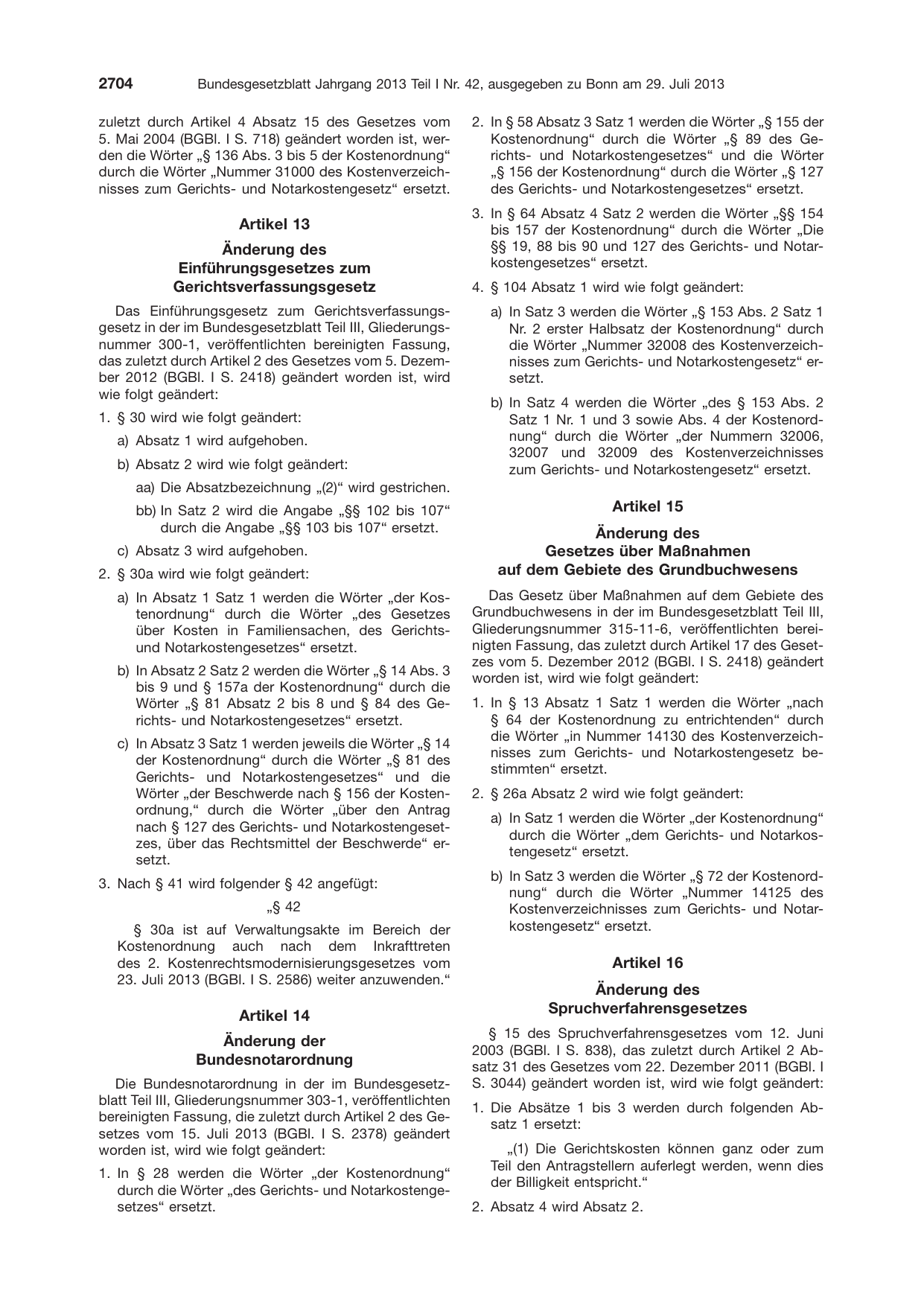 BGBl. 2013, Seite 2704 — Originalseite als Abbildung