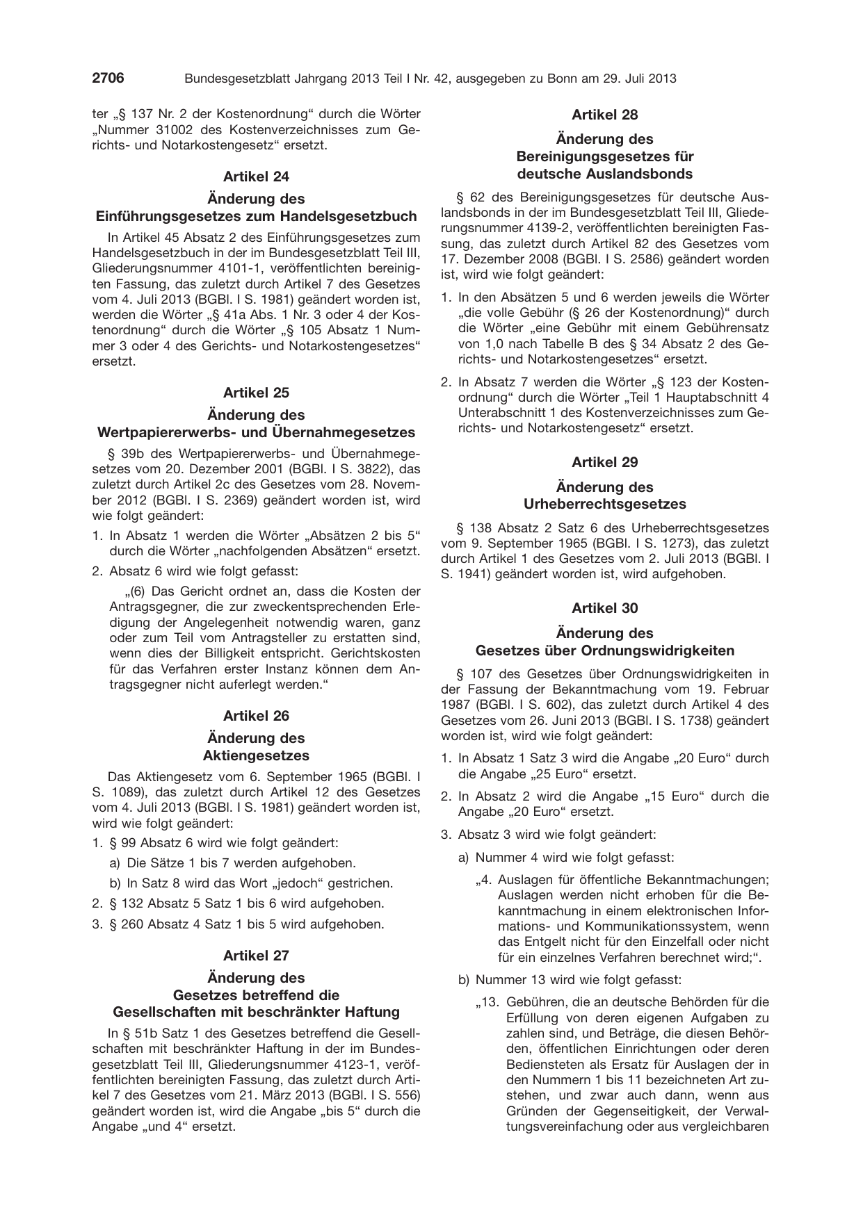 BGBl. 2013, Seite 2706 — Originalseite als Abbildung